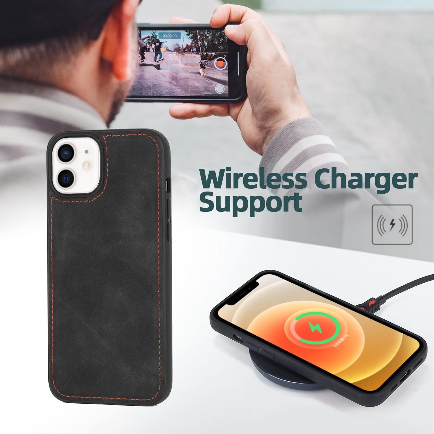 TwoHead for iPhone 12/12 Pro Wallet Case with Card Holder & Detachable Magnetic Phone Case,Leather All-Round Protection Phone Case for Women/Men,6.1IN,Black