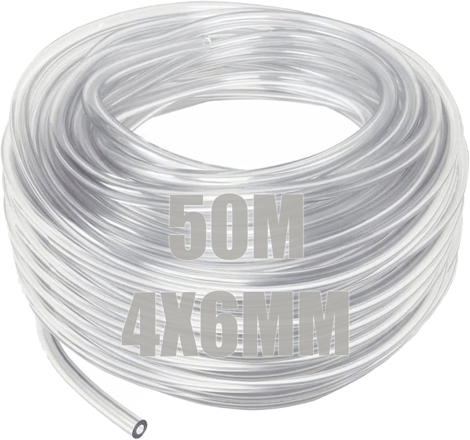 SENENQU 50 Metros Tubo Pvc Transparente 4 mm x 6 mm, Manguera Transparente Flexible para Acuario, Aire y Líquidos, Tubo Flexible Cortable en Rollo Práctico