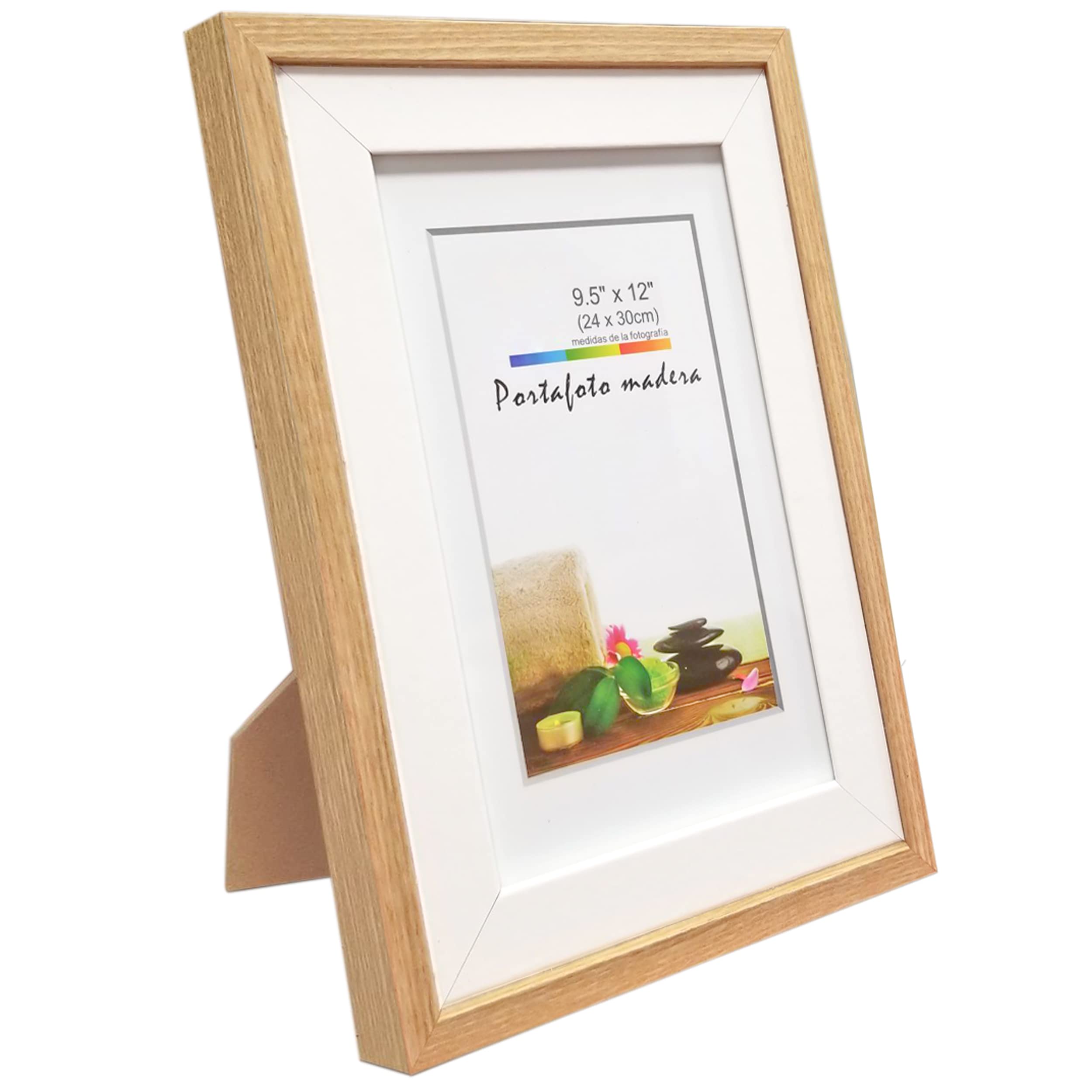 Marco de Foto Decoración 24cm x 30cm Madera con Soporte de Pie y Doble Capa de Marco Fino (Madera Blanca 9,5"x 12" Pulgadas)