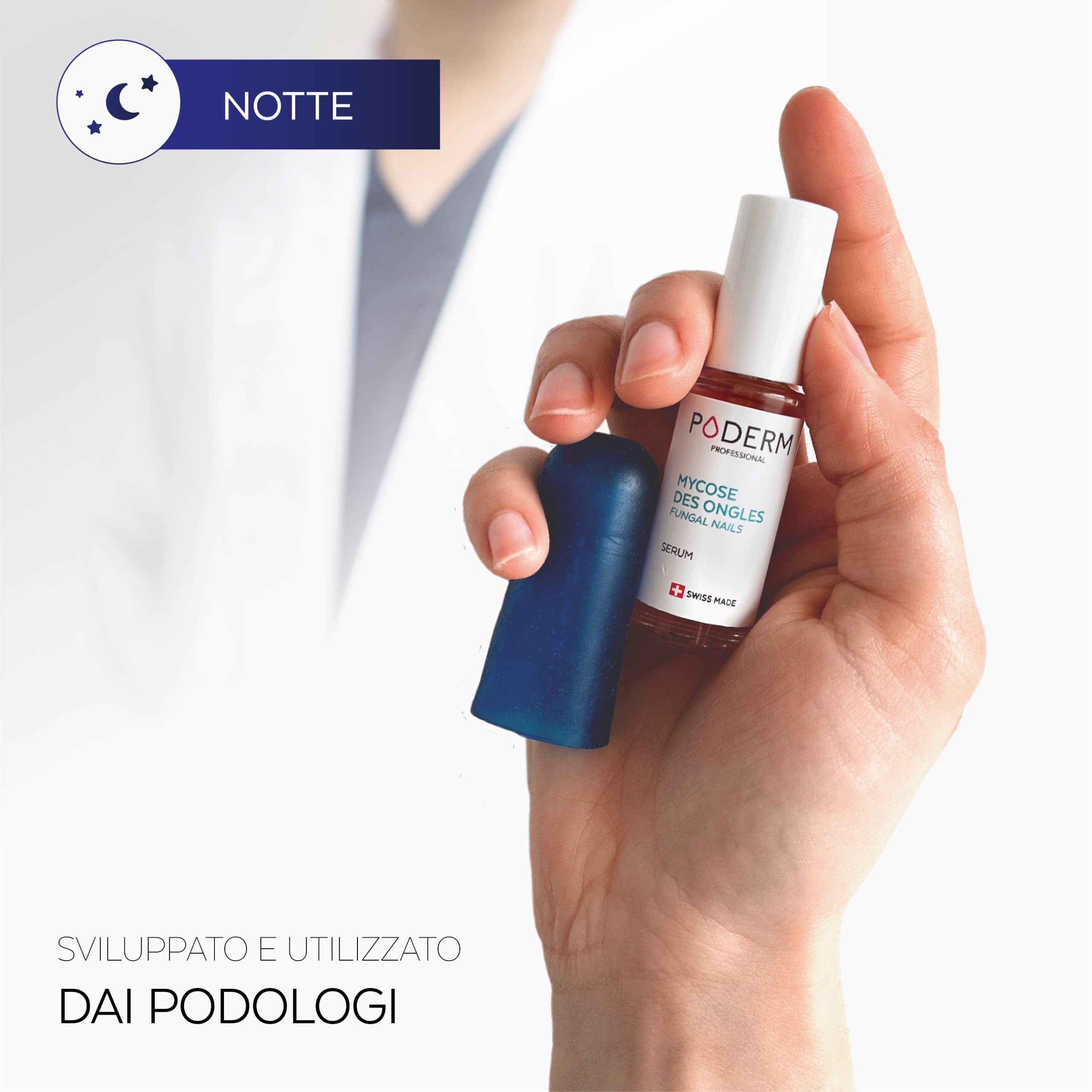 PODERM – MICOSI UNGHIE PIEDE TRATTAMENTO INTENSIVO NOTTE 2 in 1 – Elimina la micosi e rinnova l'unghia durante il sonno | VEGAN | Trattamento professionale piedi/mani | Facile e rapido | SWISS MADE