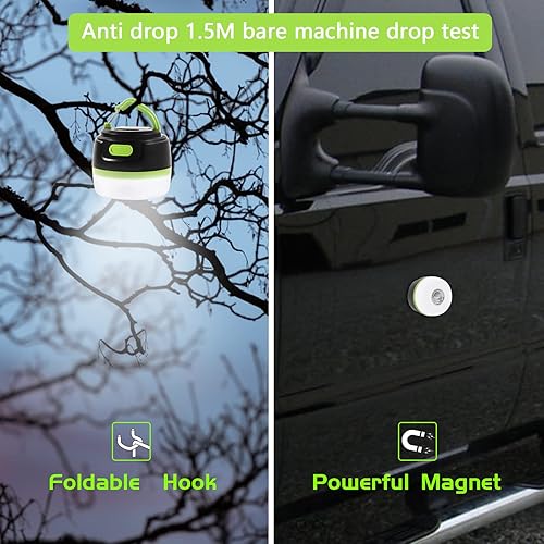 Miniatura 6 de Linterna LED recargable para campamento, banco de energía y linterna, 5000 mAh, 200 lúmenes, 10 modos, portátil, impermeable, colgante magnético,