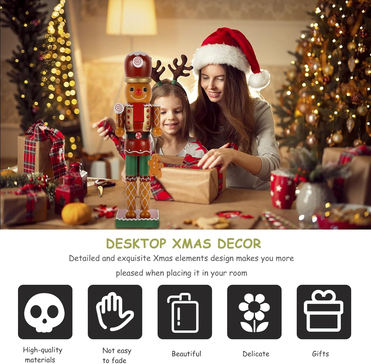 Christmas Nutcracker Gingerbread Man Nutcracker, 14 in Wooden Nutcracker Figure Collectible Nutcracker Ornament Christmas Nutcracker Doll for Festival Party Decor Xmas Gift