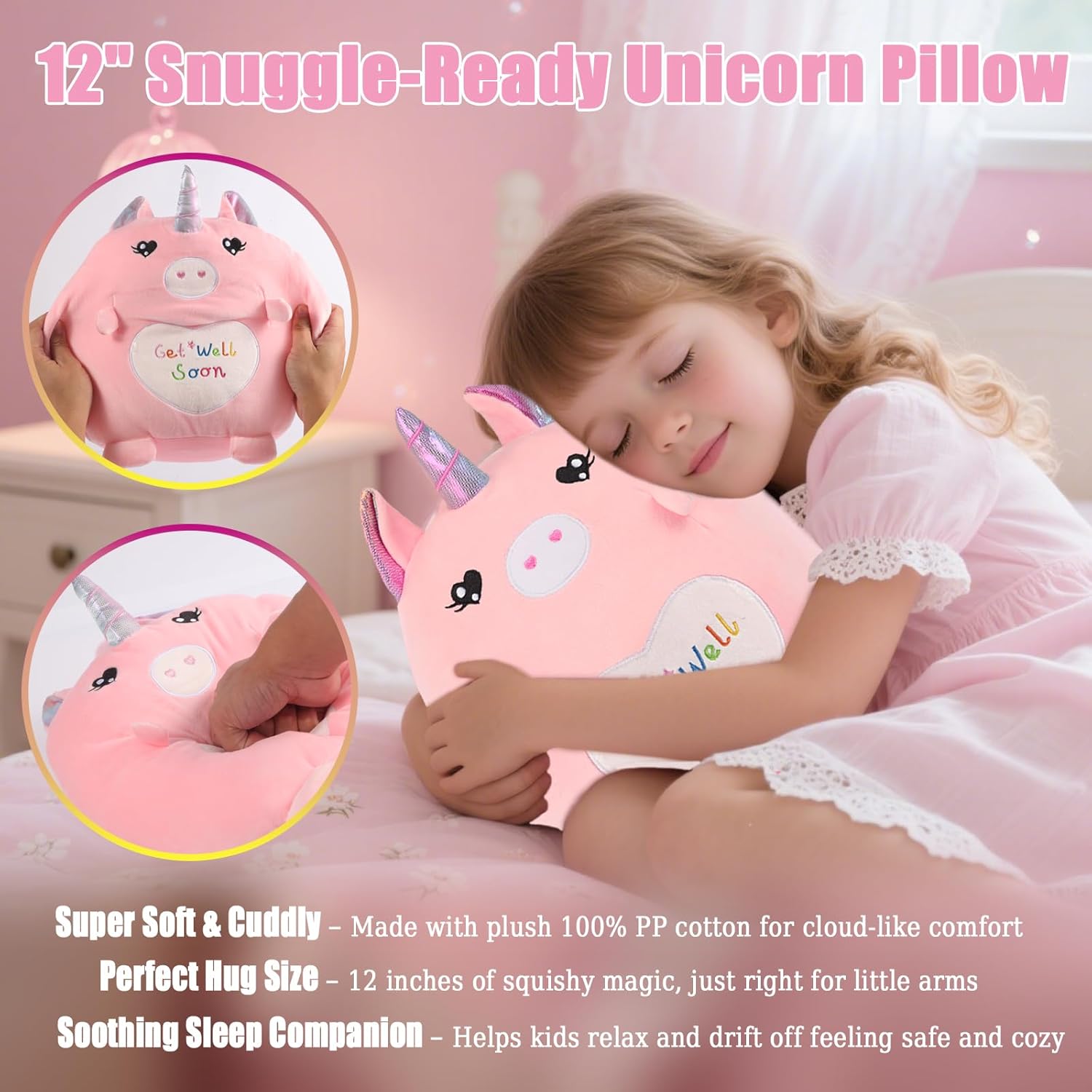 Get Well Soon Gift for Girls, Unicorn Fluffy Diary with Lock & 12'' Get Well Soon Plush Pillow, Feel Better Gifts for Girls, Girls Get Well Baskets, Get Well Gift After Surgery