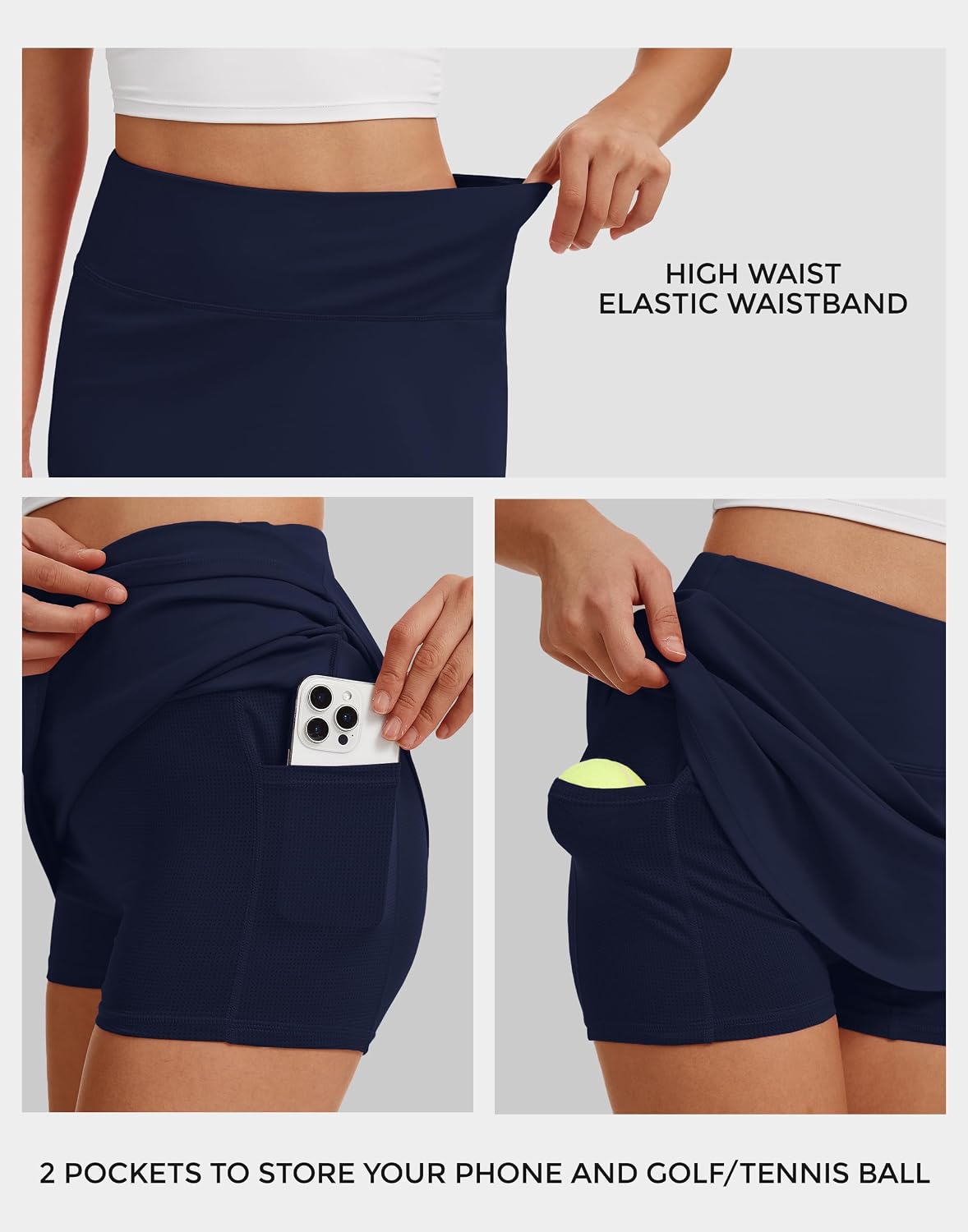 M MOTEEPI 15 Inch Golf Skorts for Woman with Pockets Mini Athletic Skirt High Waisted Tennis Skort with Shorts for Running