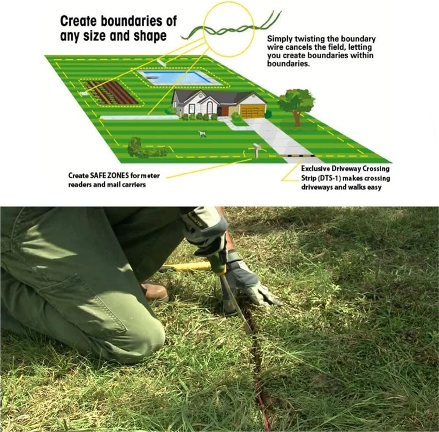 Electric Dog Fence,Wired Aboveground Pet Containment System,IP66 Waterproof & Rechargeable Collar,with 656 Ft Underground Boundary Wire,Shock & Tone Correction,for Small Medium Large Dogs,for3dogs