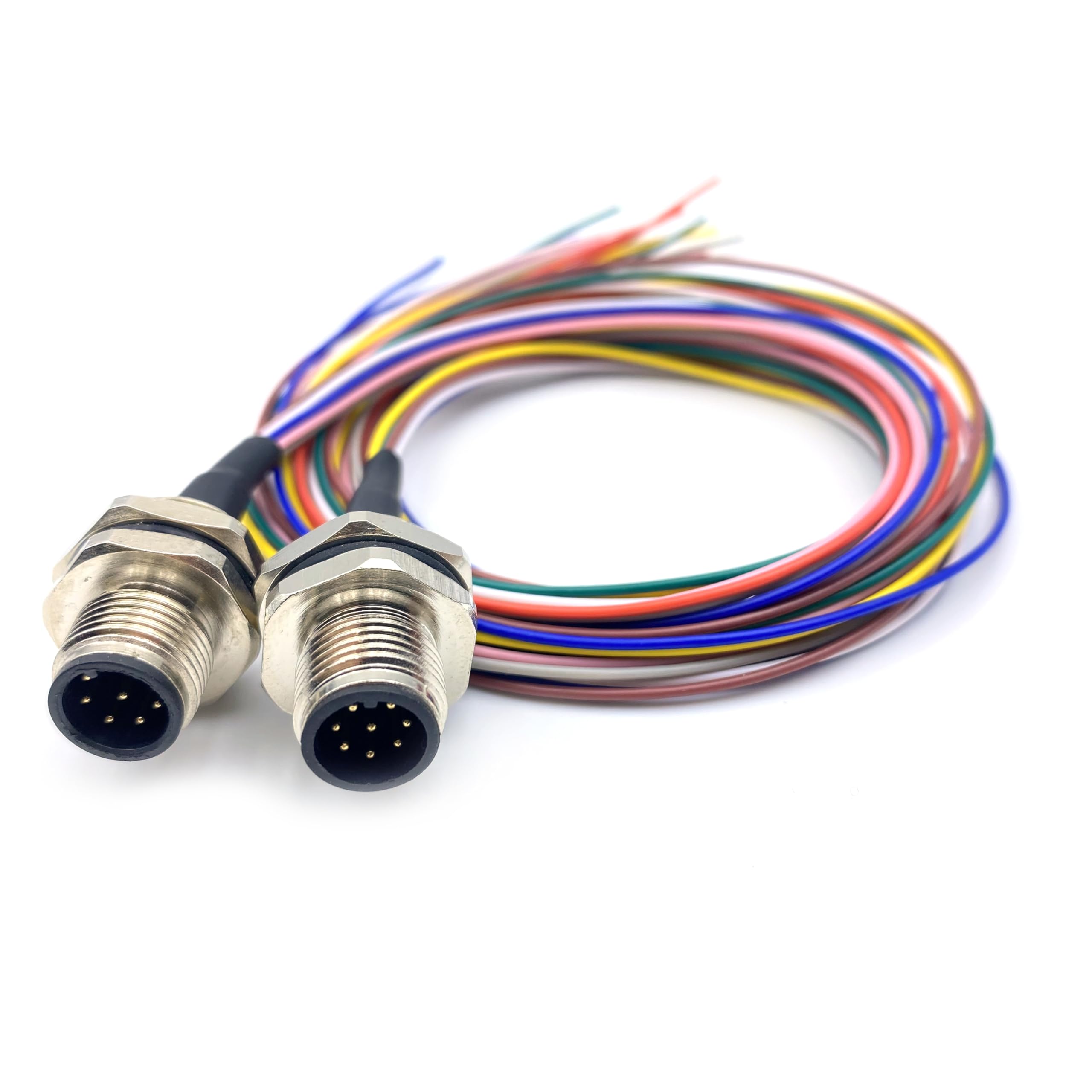 2Pcs M12 8 Pin A Code Male Connector Cable, IP67 Waterproof Back Mount Cable UnShielded Straight Aviation Socket Electrical Cable Sensor Receptacle
