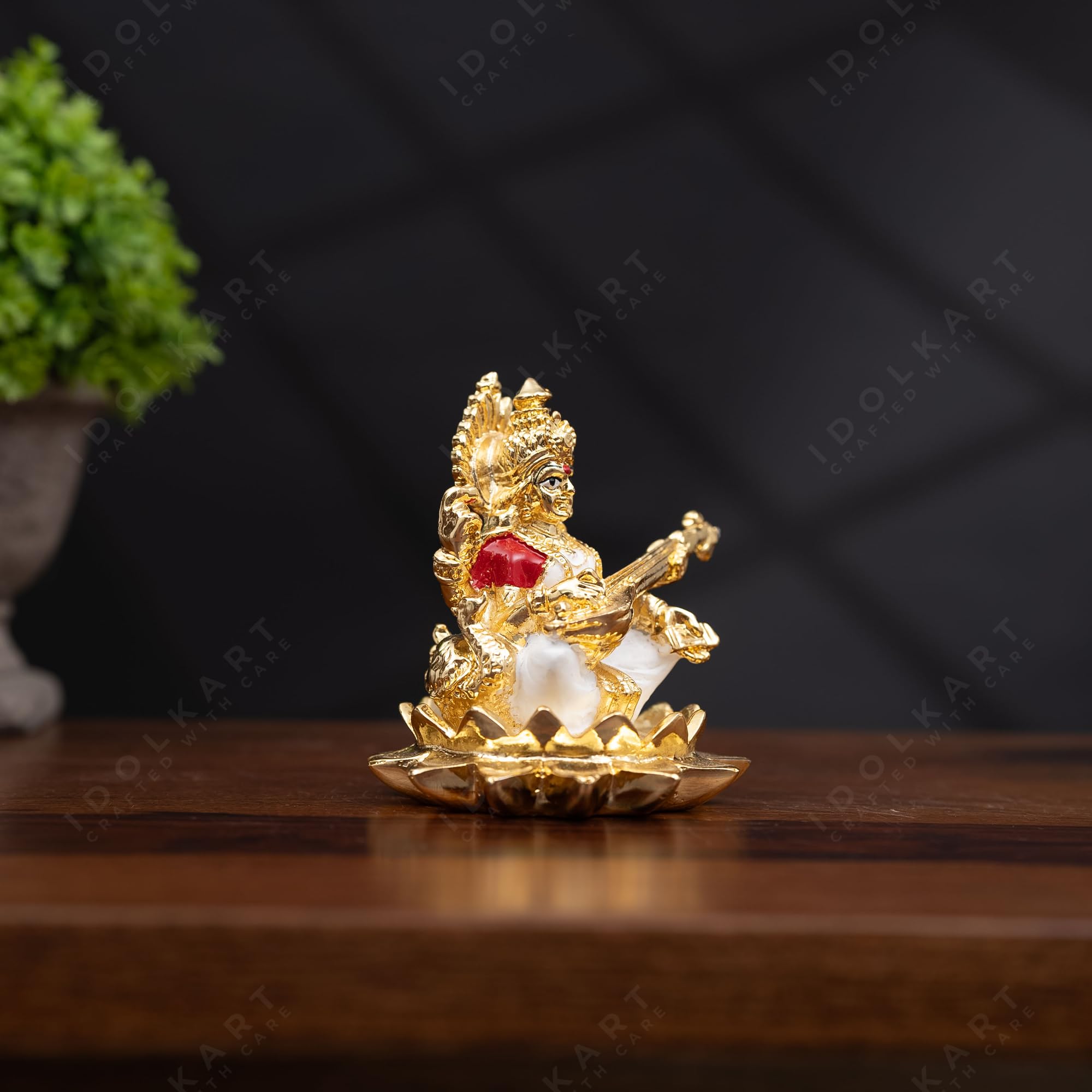 24K Gold Saraswati Maa Idol - Home Temple Decor -3