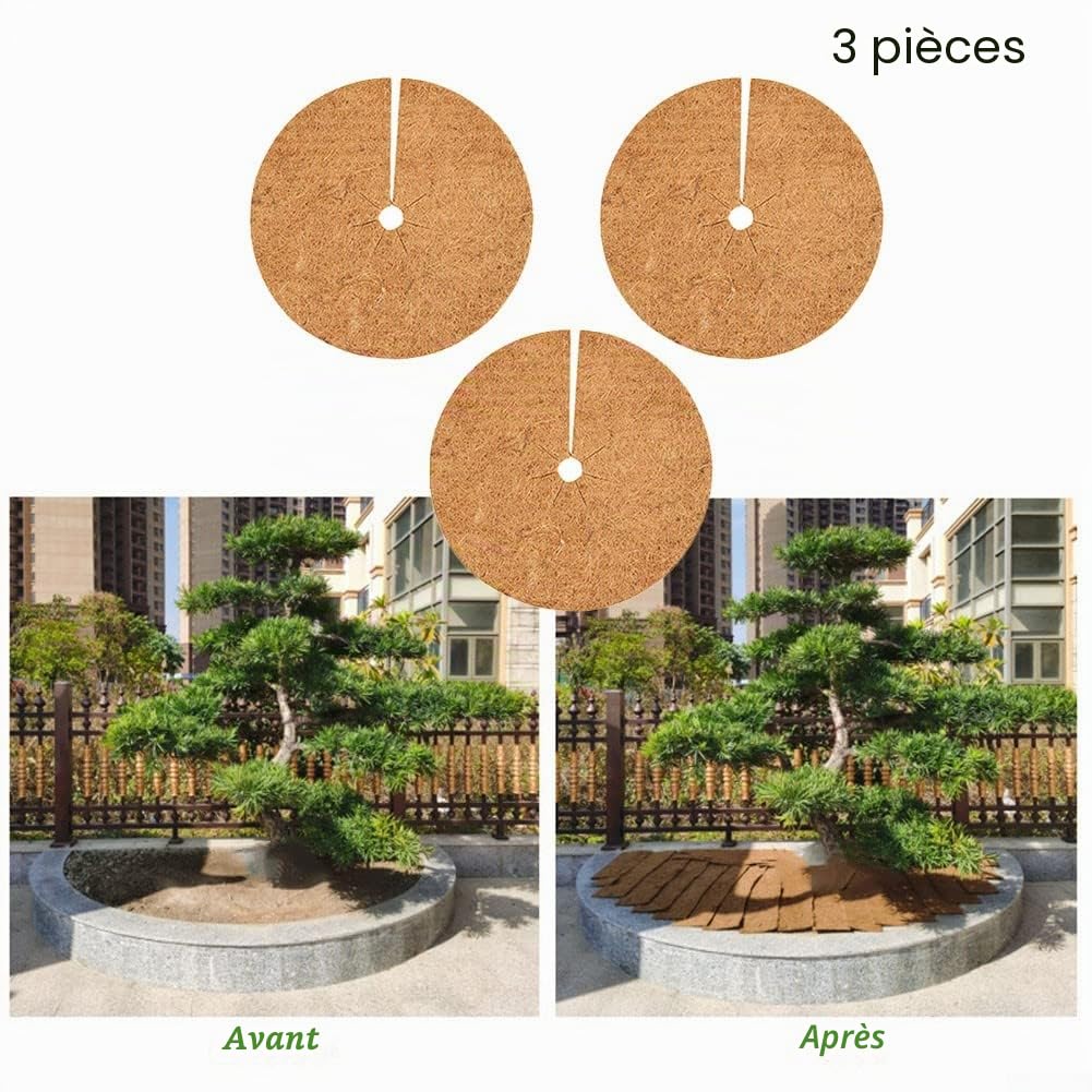 Tapis en fibre de coco, protection des plantes en coco, disques de paillage en coco, pot de fleurs pour tapis de protection des plantes, arbres et plantes 60 cm