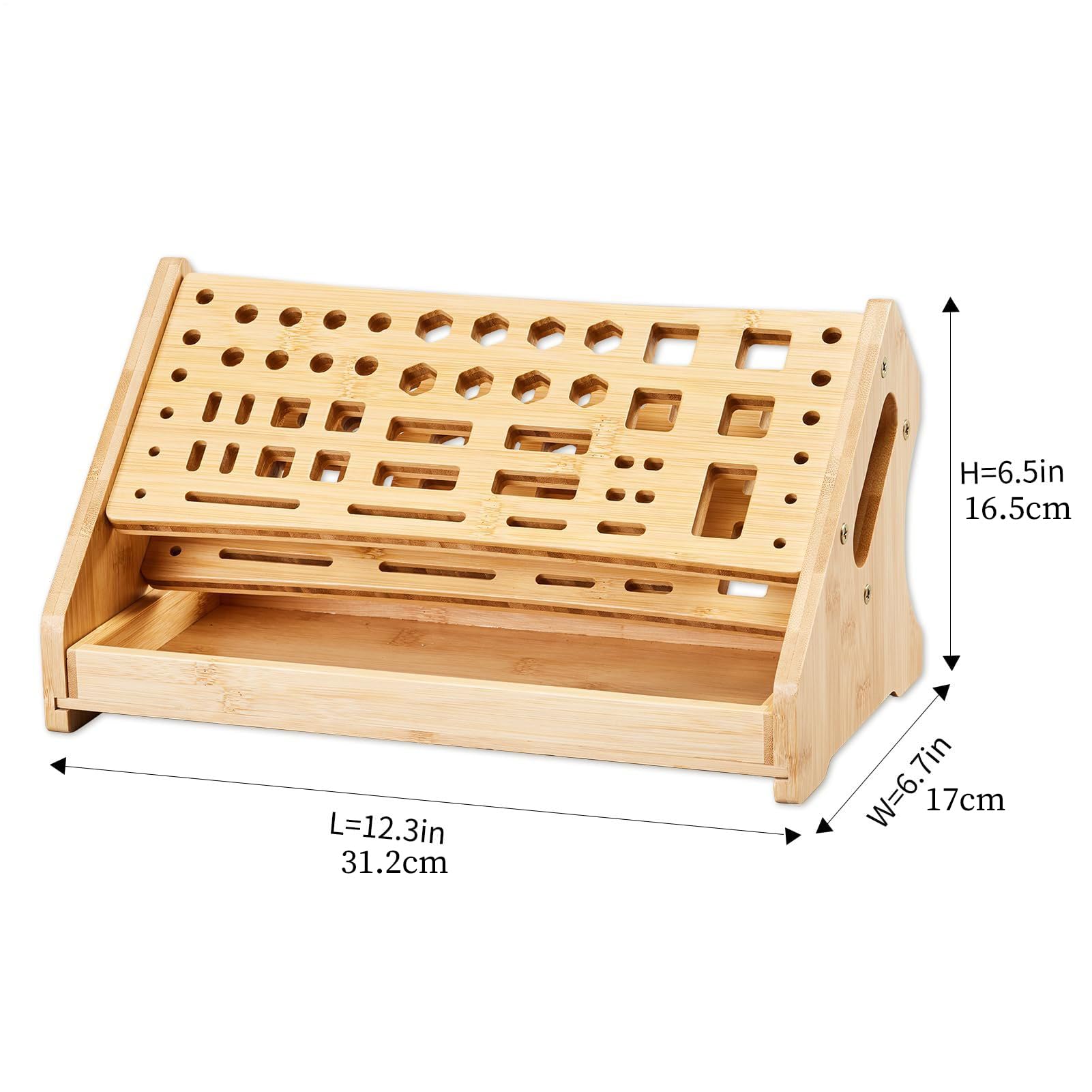 Organizador de Alicates | con Bandeja de 53 Agujeros Organización Hogar Madera - Organizador de Herramientas para Escritorio | Para Manualidades Reparación Garaje Interior y Exterior Jardín