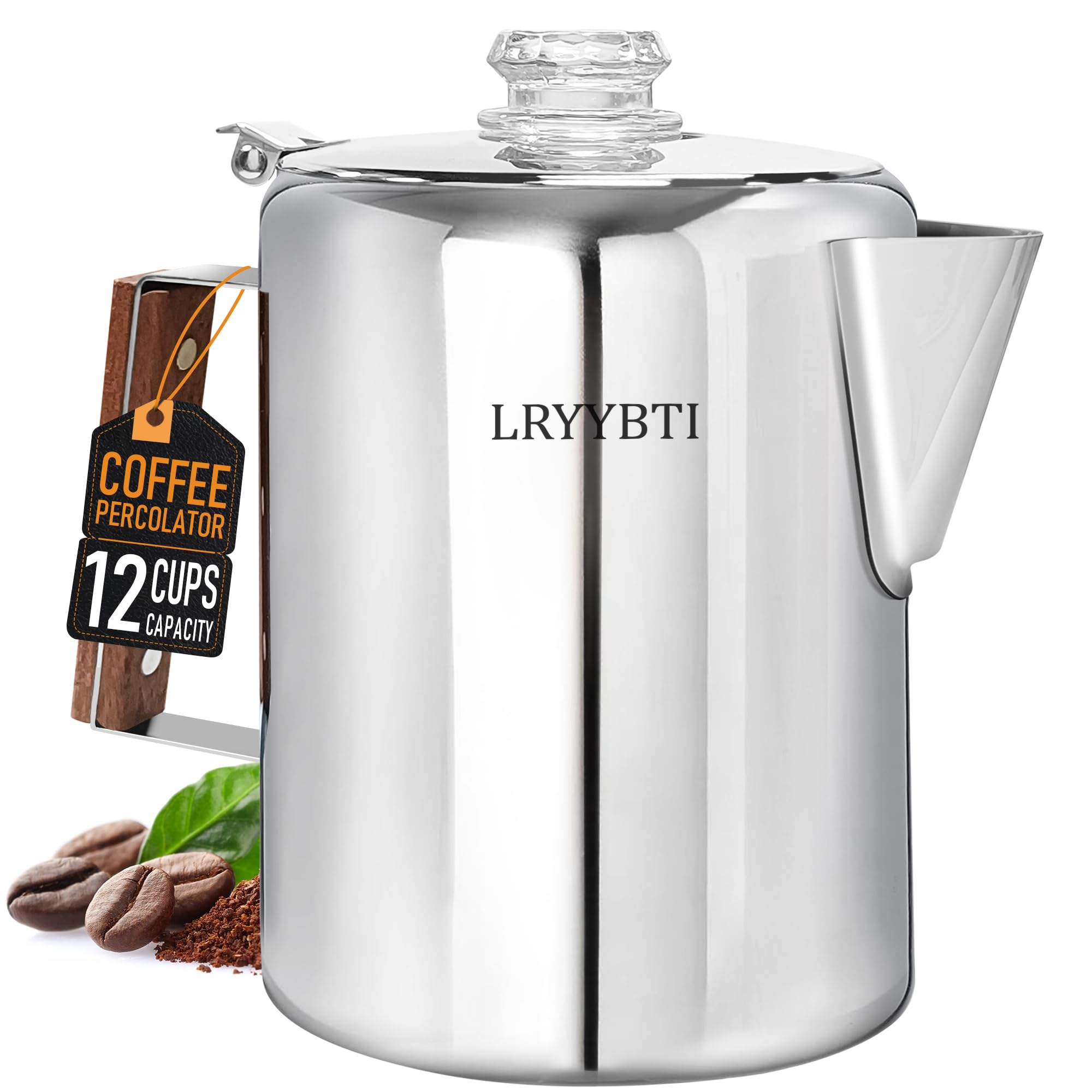 Percolator Coffee Pot Stainless Steel Camping Coffee Pot-NO Aluminum or Plastic Coffee Percolator Stovetop (12 cup)