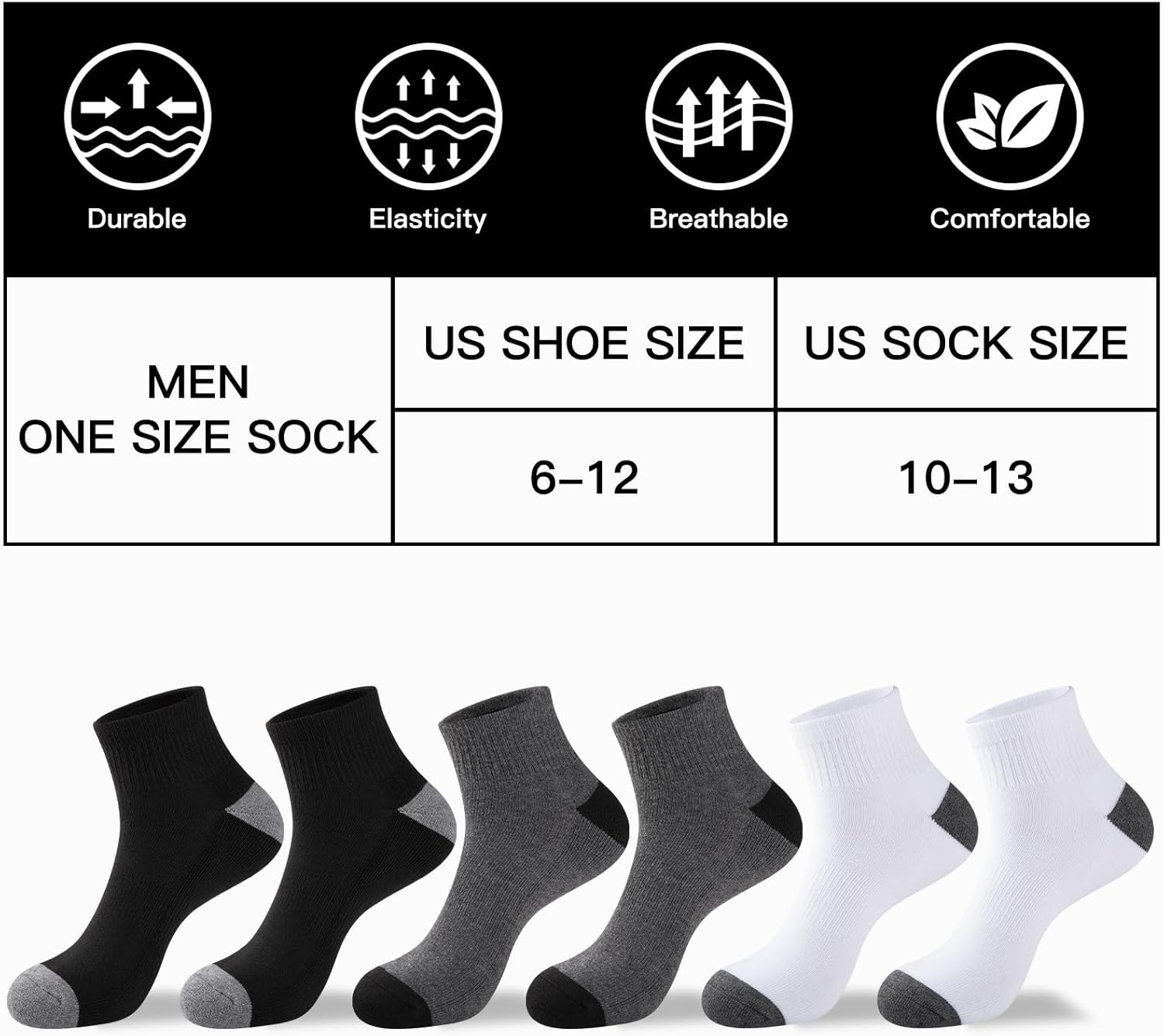 COOVAN 12 Pairs Mens Cushion Ankle Socks Men 12 Pack Low Cut Comfort Breathable Casual Socks - Image 3