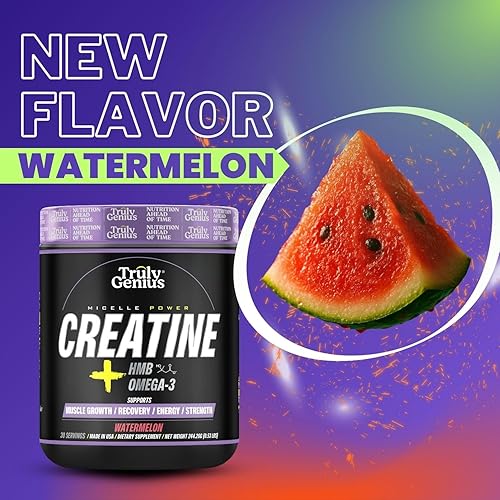 Miniatura 4 de Monohidrato de creatina en polvo  Omega 3, HMB, sabor a sandía  Alta absorción para hombres y mujeres - Apoya la energía y la reparación muscular -