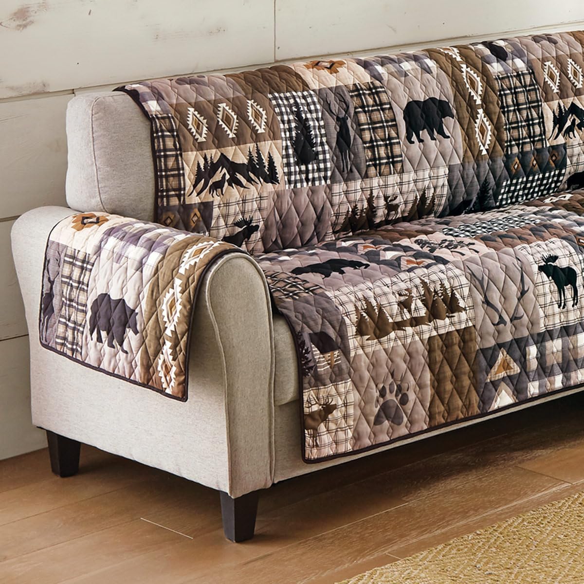 BLACK FOREST DECOR Mountain Shadow Loveseat Cover Furniture Protector Lodge Style Slipcover with Straps Rustic Cabin Home Seating Protection Cover