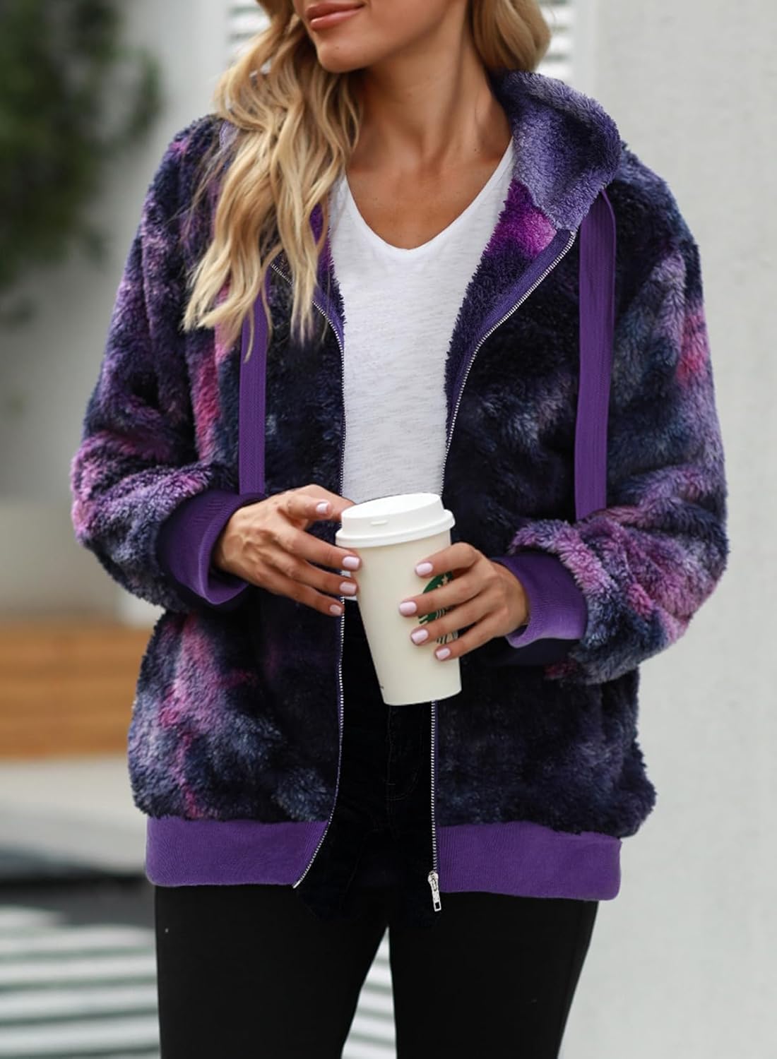 Nirovien Womens Sherpa Jacket Fuzzy Zip Up Hoodie Oversized Fleece Jackets Fluffy Coat with Pockets