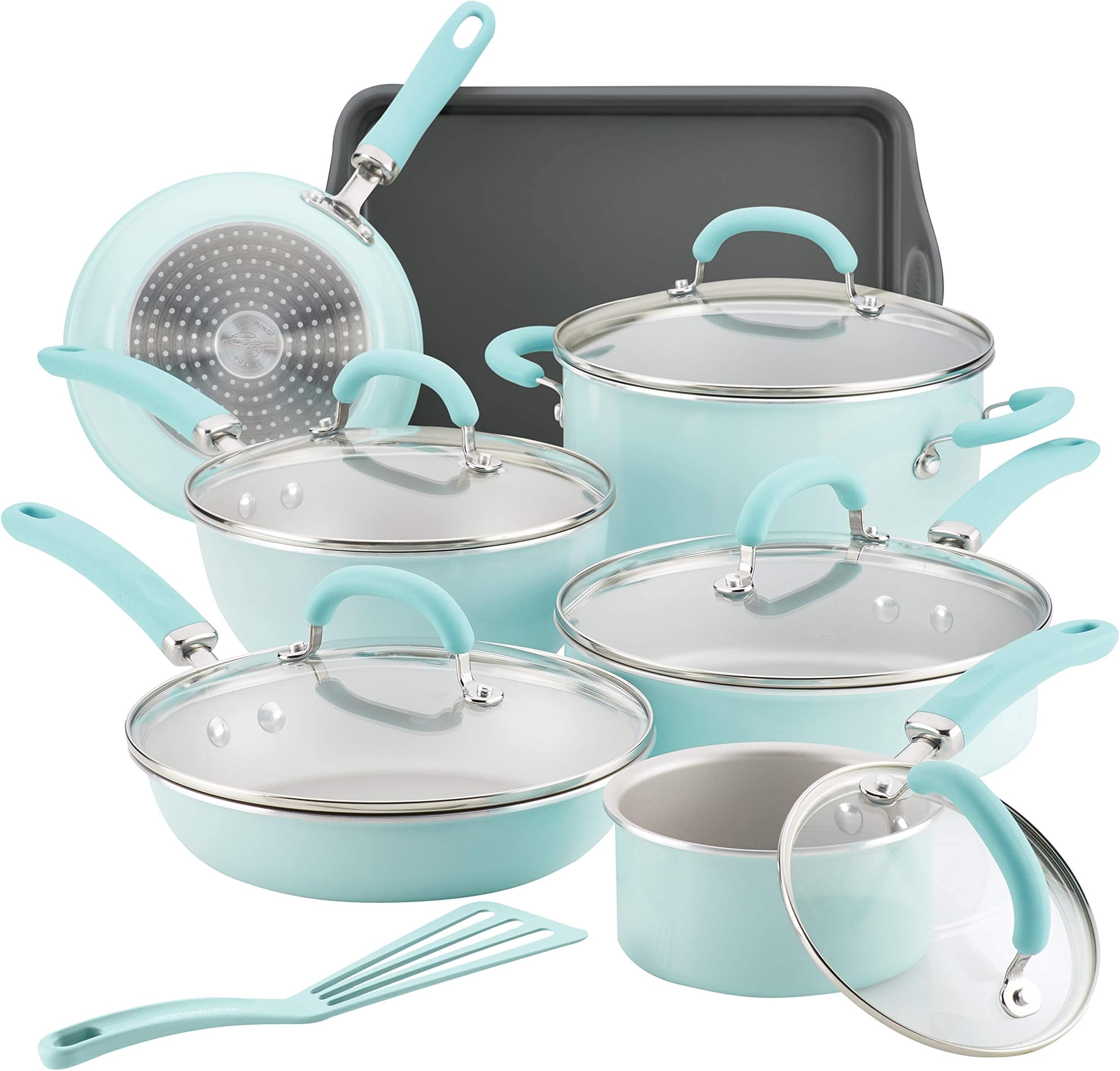 Create Delicious Nonstick Cookware Pots and Pans Set, 13 Piece, Light Blue Shimmer