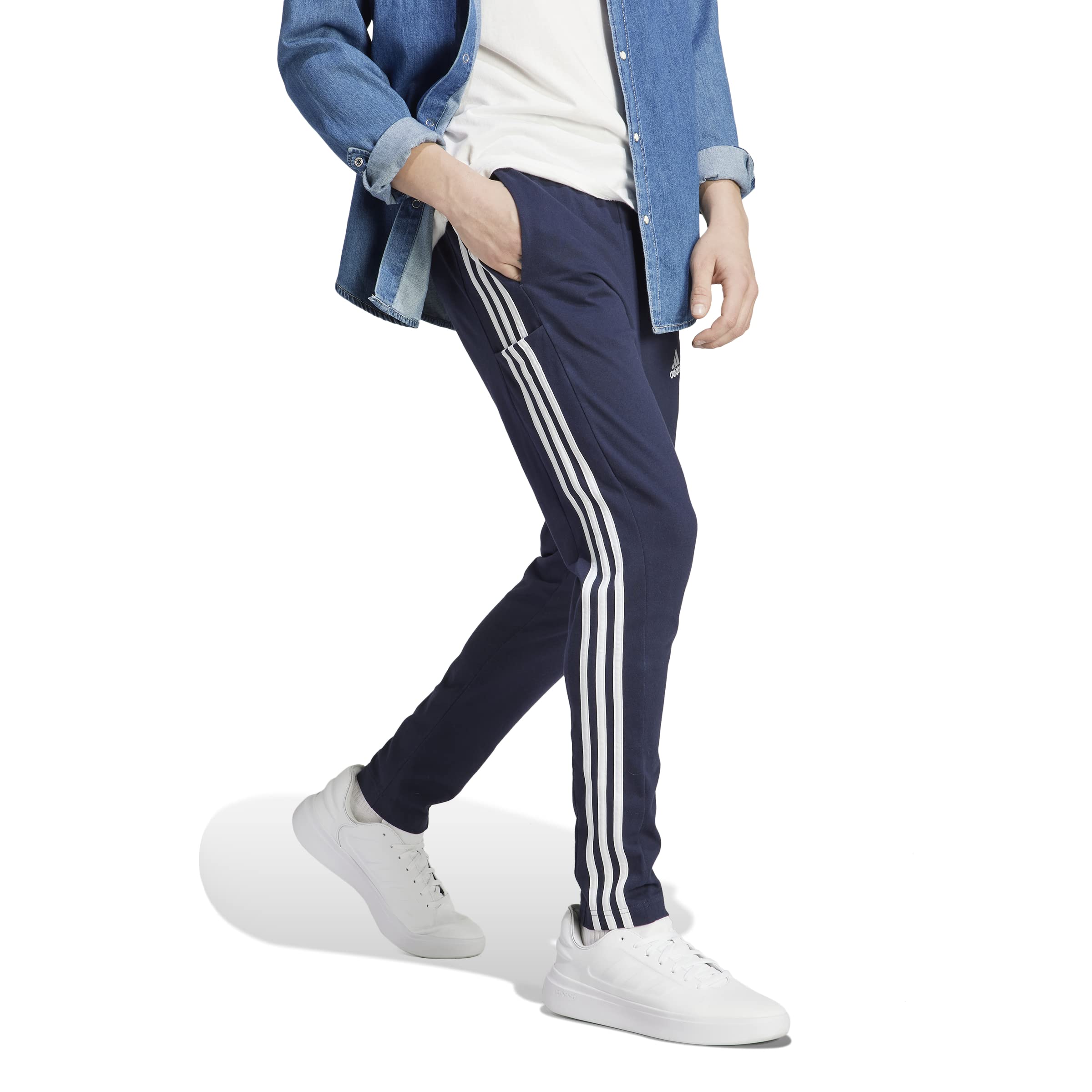 adidas Essentials Single Jersey Tapered Open Hem 3-stripes Joggers - Spodnie Mężczyźni