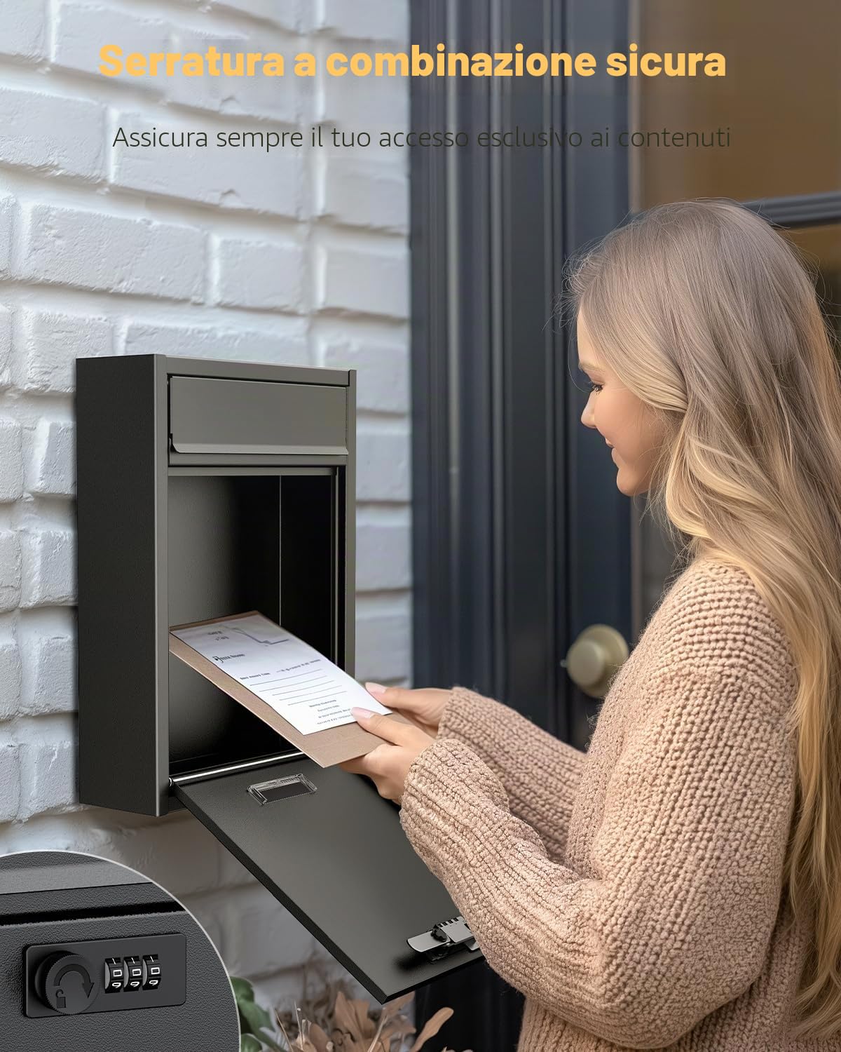 Uniclife - Cassetta postale a parete per esterni, grande cassetta postale con serratura a combinazione, cassetta postale di sicurezza per la casa, cassetta per la consegna sicura delle chiavi