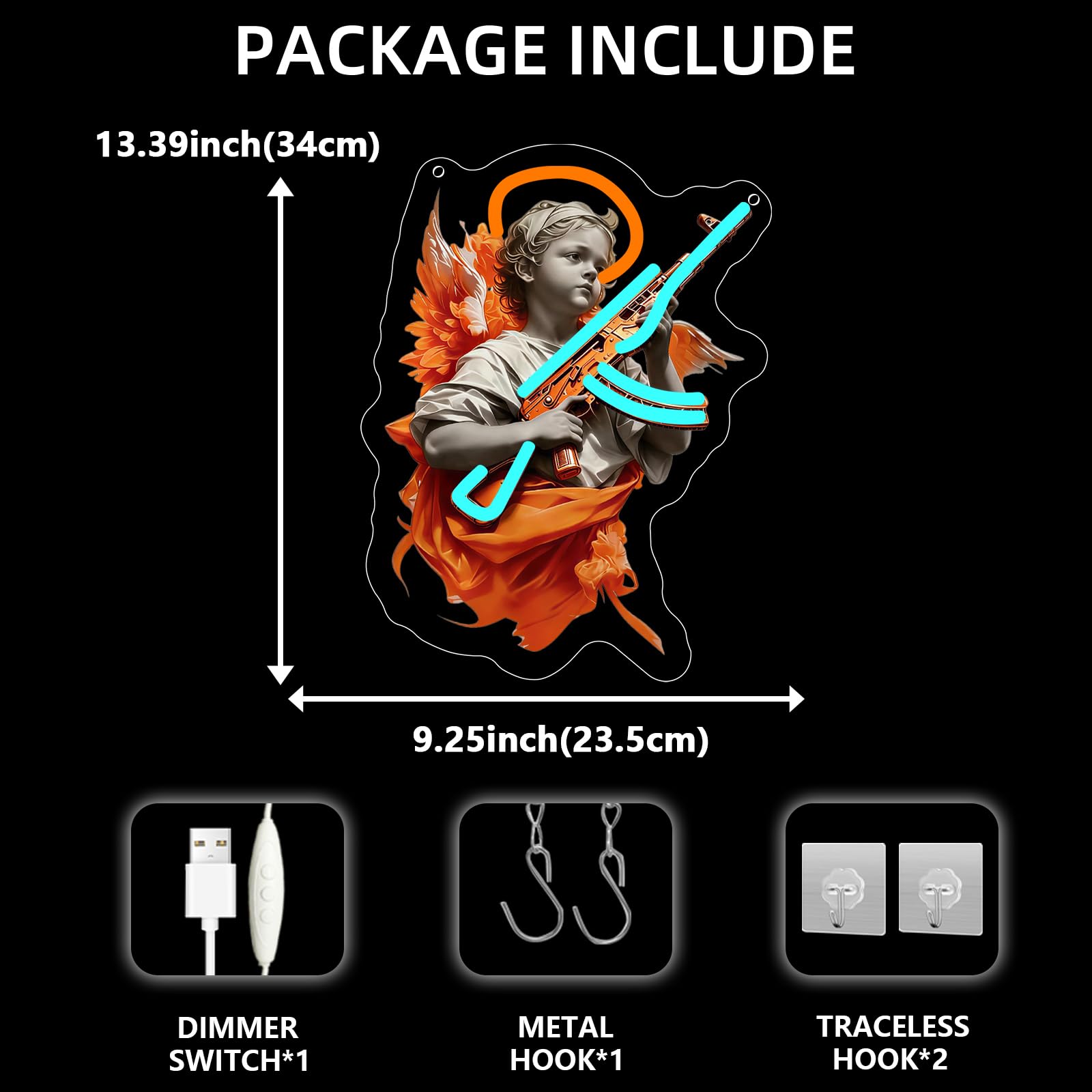 Engel Neon Schild Angel mit Pistole LED Schild für Wand Anime Neon Licht Lampe USB Power Dimmbar für Game Zone Zimmer Man Cave Spielzimmer War Game Geschenke für Jugendliche