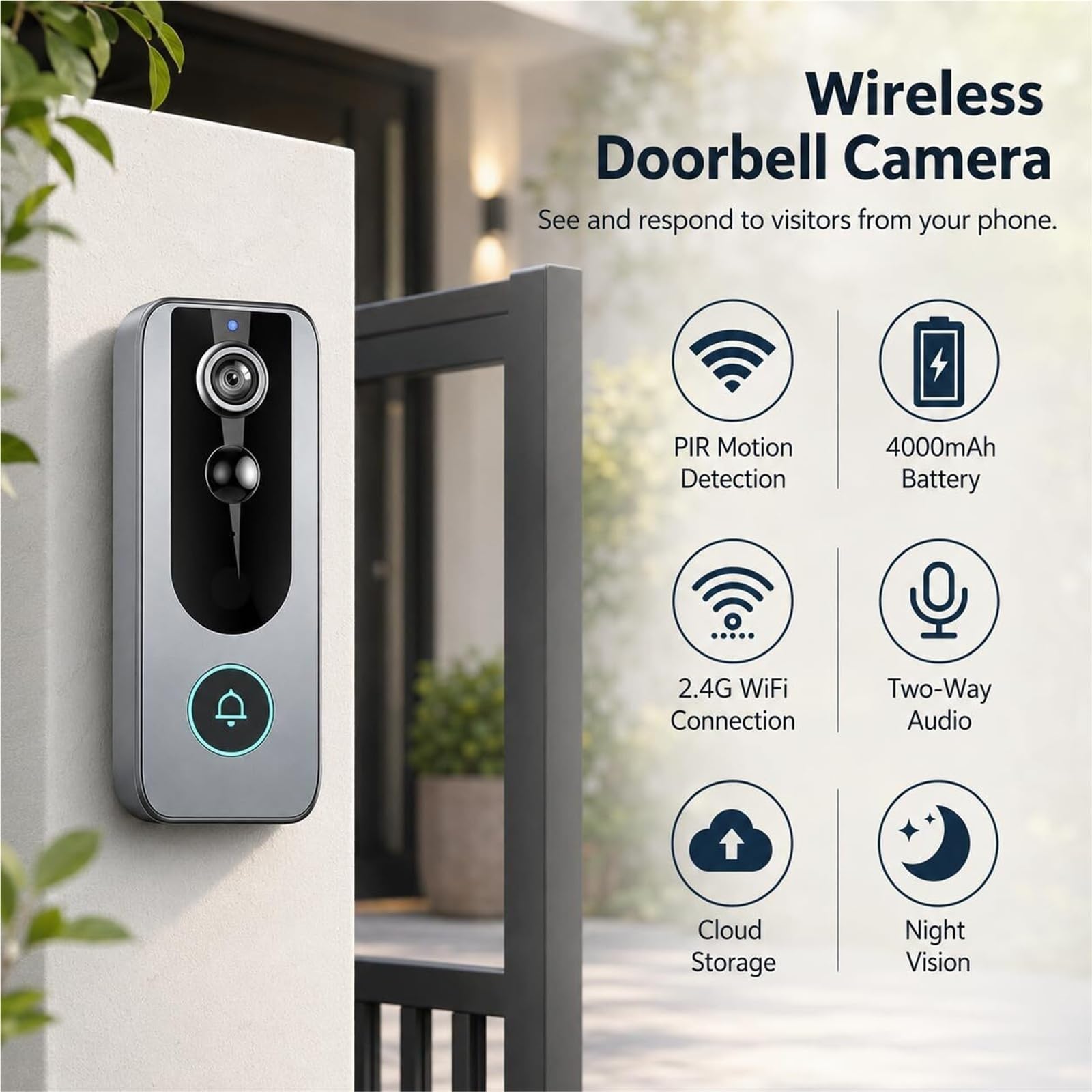 Mothdust Camara Sonnette Video sans Fil Securite Batterie Rechargeable