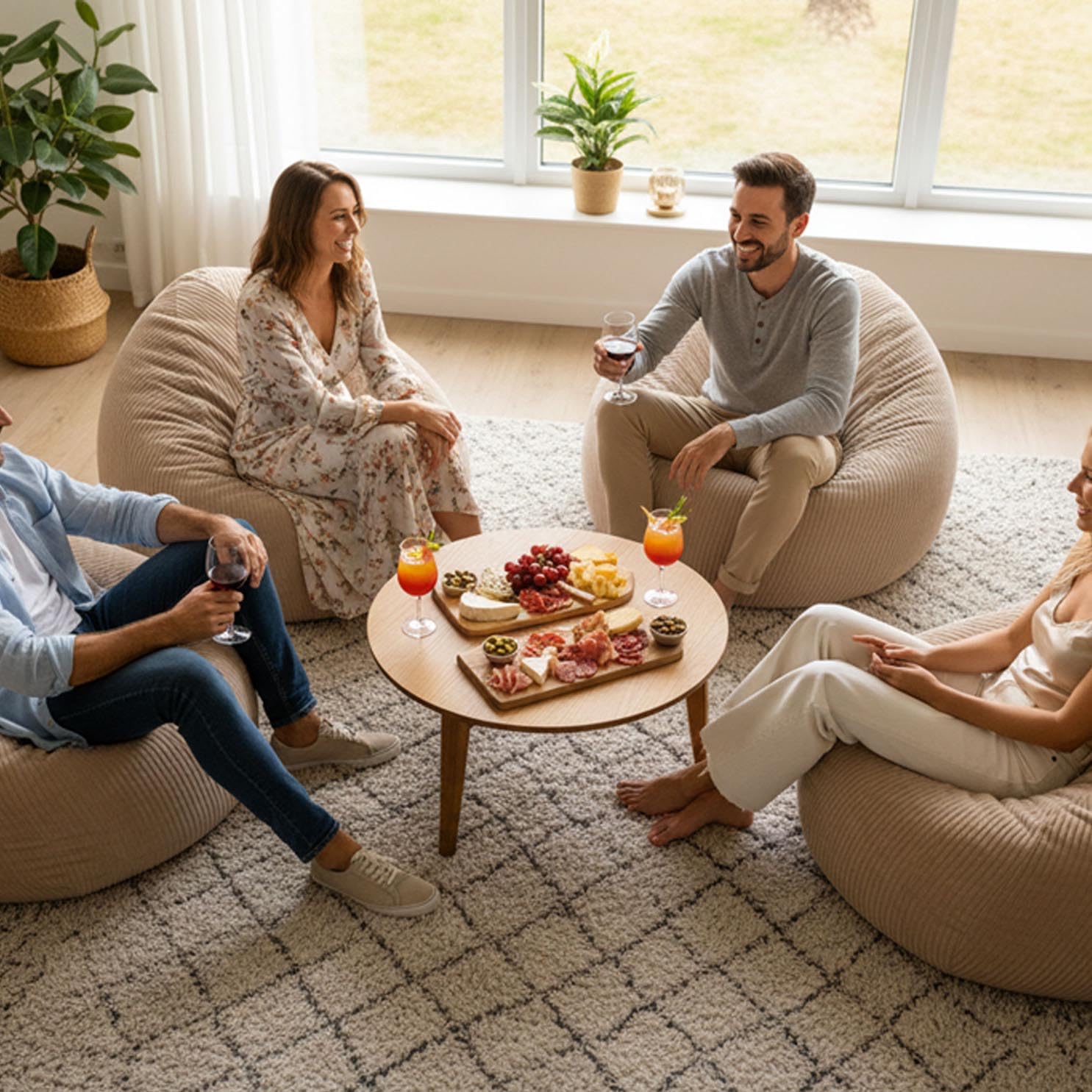 LIVEDECO - Pouf Poire Déhoussable avec Billes, Velours Côtelé Beige, Intérieur pour Salon, Chambre - BiG52