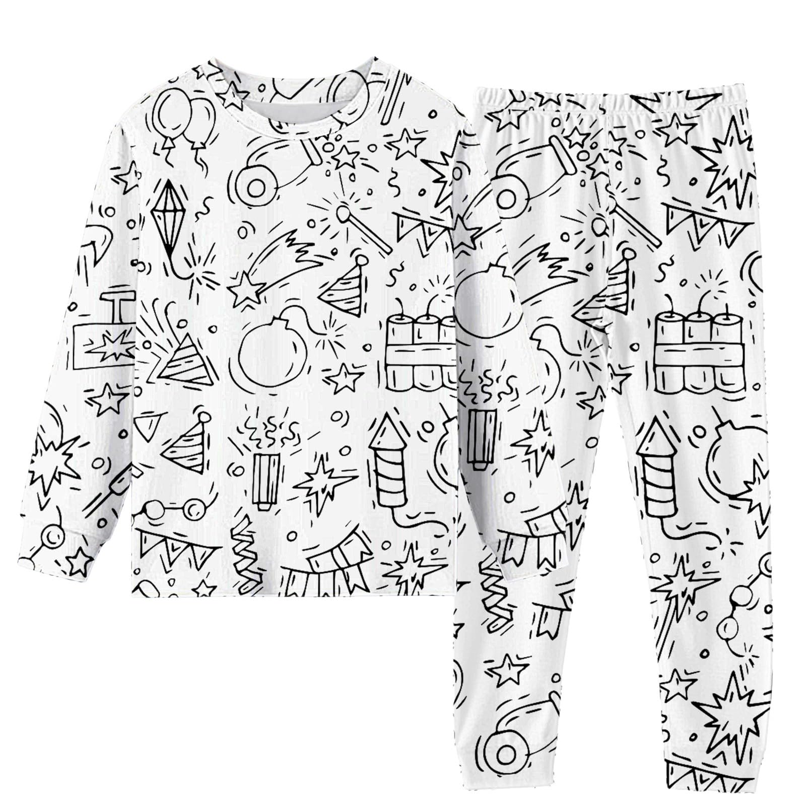 Colorable P𝐚jamas for Kids DIY Hand Painted with Markers Space Outfit Funny Coloring Pjs Sets Cartoon