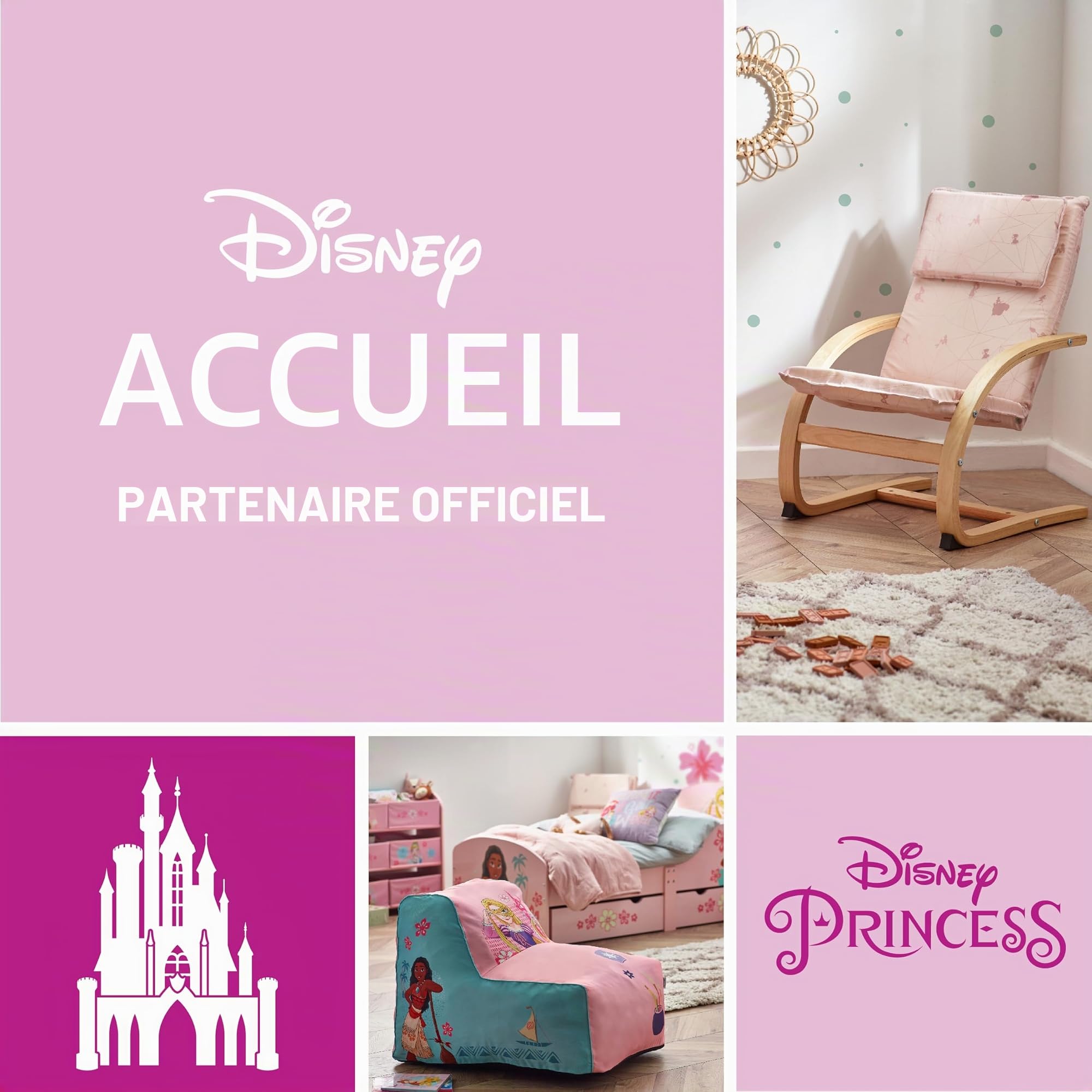 Disney Princess Moana et Raiponce Table de Chevet : Construction Robuste en Bois avec Un Design à 2 Niveaux, Petite Table d’appoint avec tiroir et étagère de Rangement pour Chambre d’Enfant