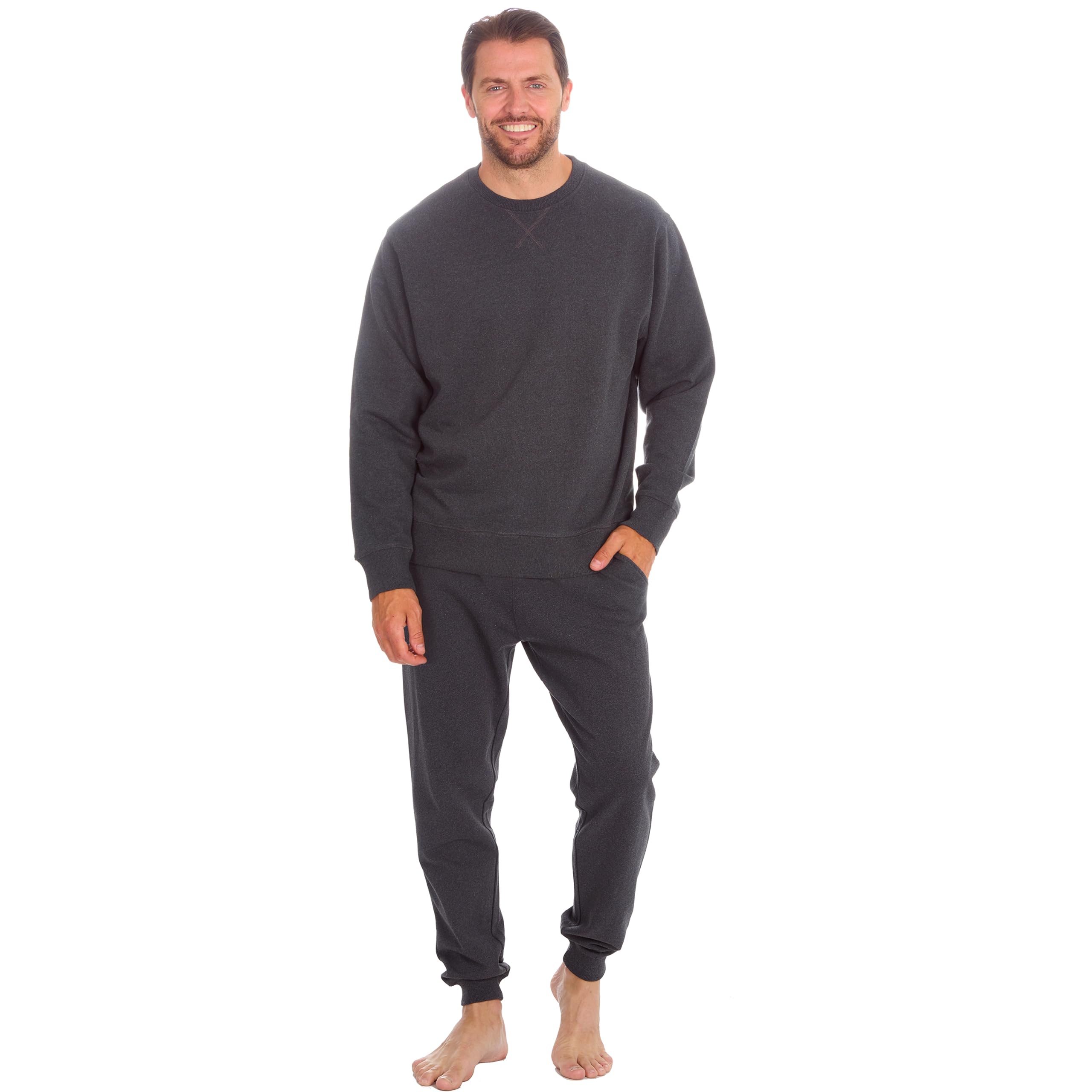 Metzuyan Mens Tracksuit Crew Neck Pullover Joggers Set Plain Track Overhead Top Bottoms Charcoal XL
