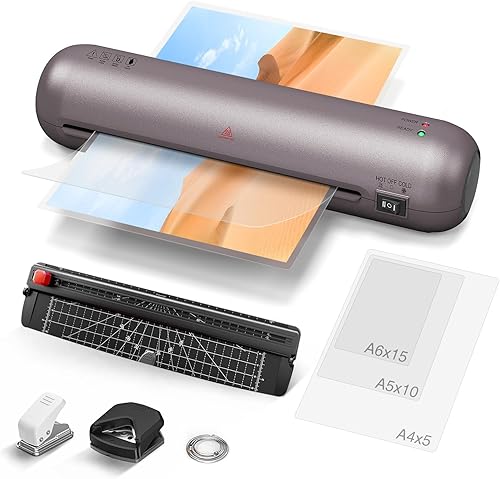 Laminadora A4, máquina laminadora A4, 13 pulgadas con 6 en 1 de escritorio personal Laminador de escritorio caliente y frío, kit de laminador con