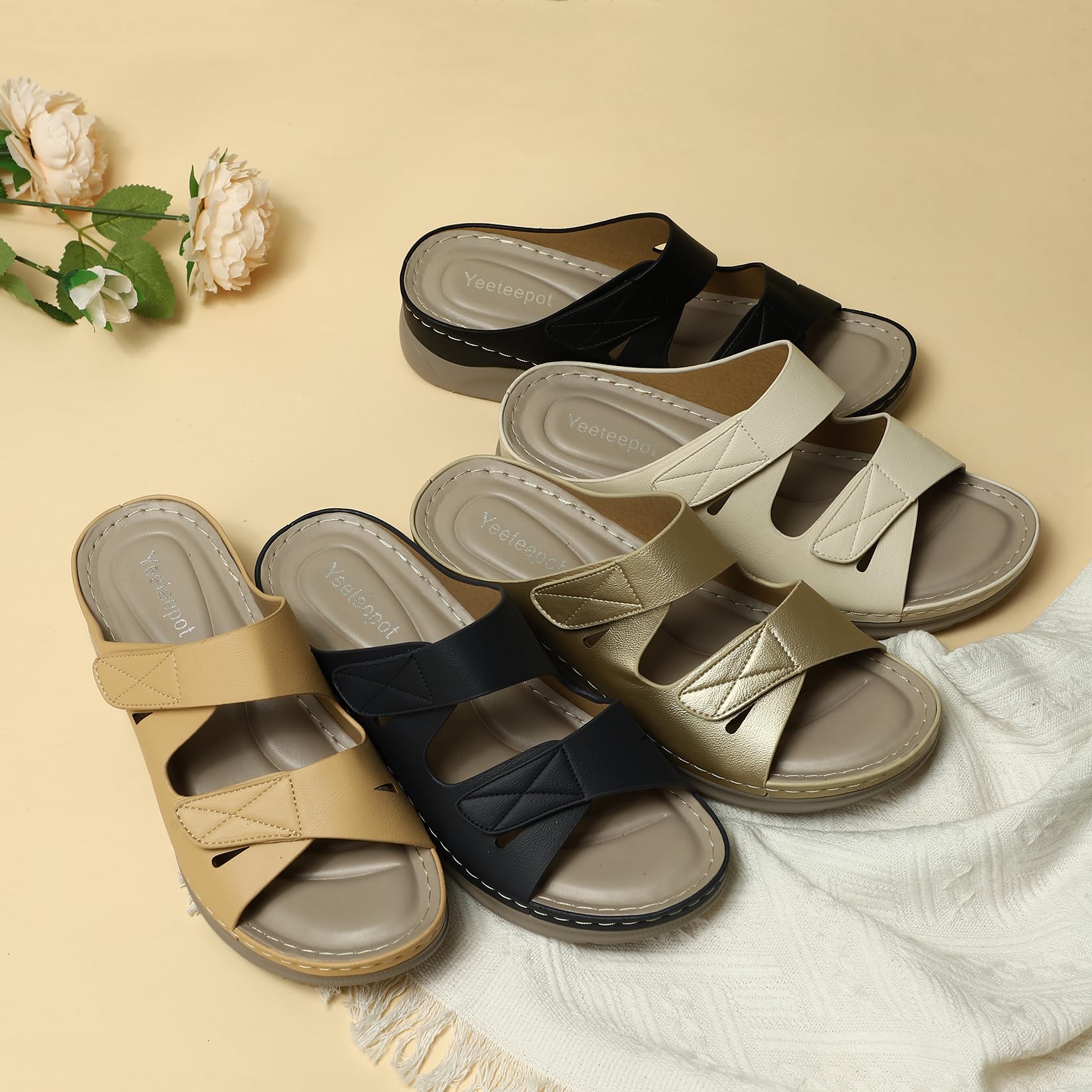 Sandales Femme Compensées Chaussons Bout Ouvert Plateforme Chaussures Orthopédique Pantoufles Léger Antidérapante Claquettes