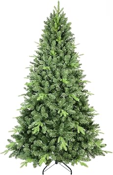 6FT Unlit Artificial Christmas Tree, Holiday Green Spruce Xmas Tree with 1296 Branch Tips, Realistic Faux Fir Christmas Tree with Foldable Metal Stand for Home Office Carnival Party Decoration