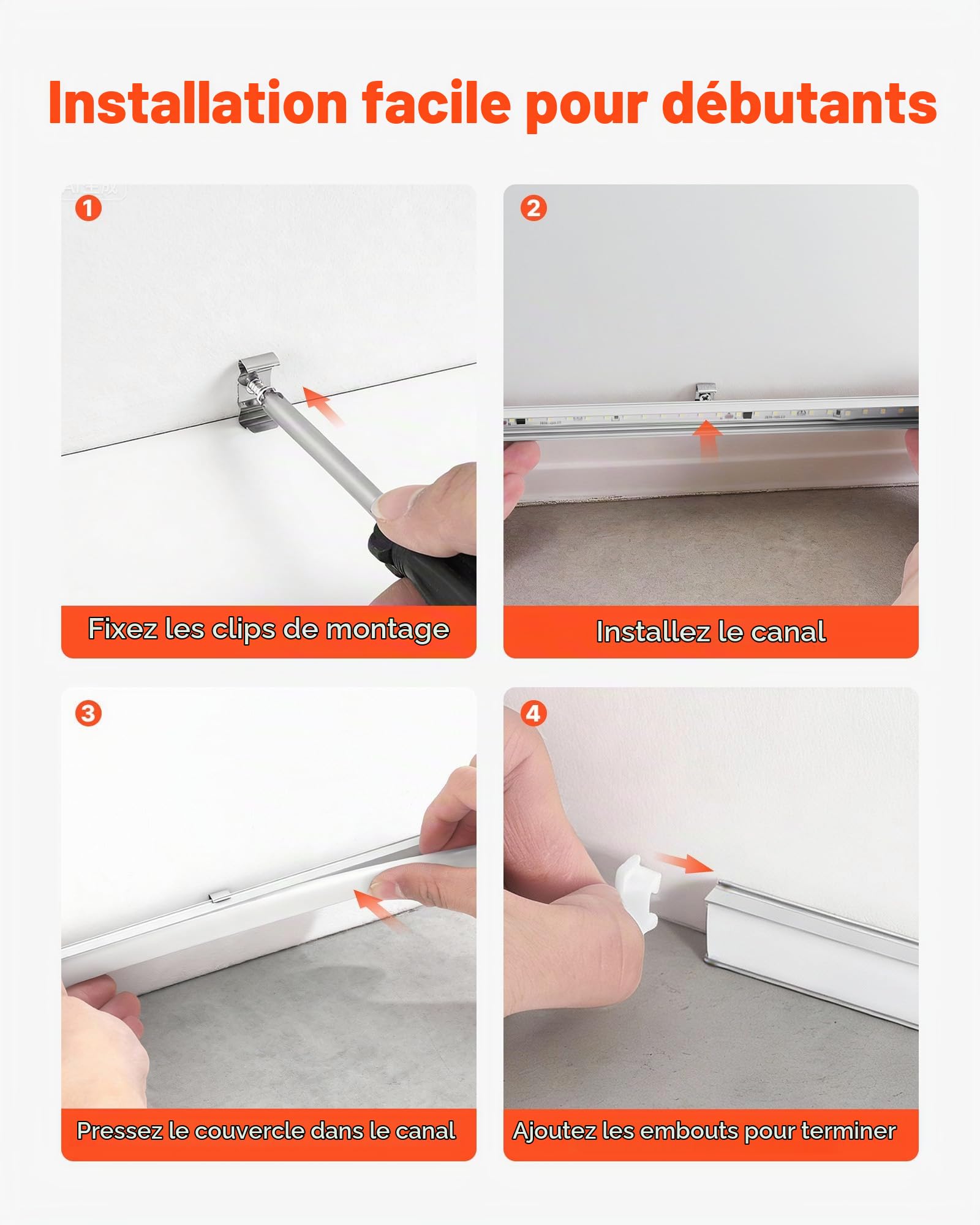 VEVOR Profilé Aluminium LED en U 2 m Lot de 20 Canal LED pour Ruban Lumineux Éclairage sous Meuble Cuisine, avec Diffuseur en PC Blanc Laiteux, Clips de Fixation et Embouts, Aluminium Anodisé Argent