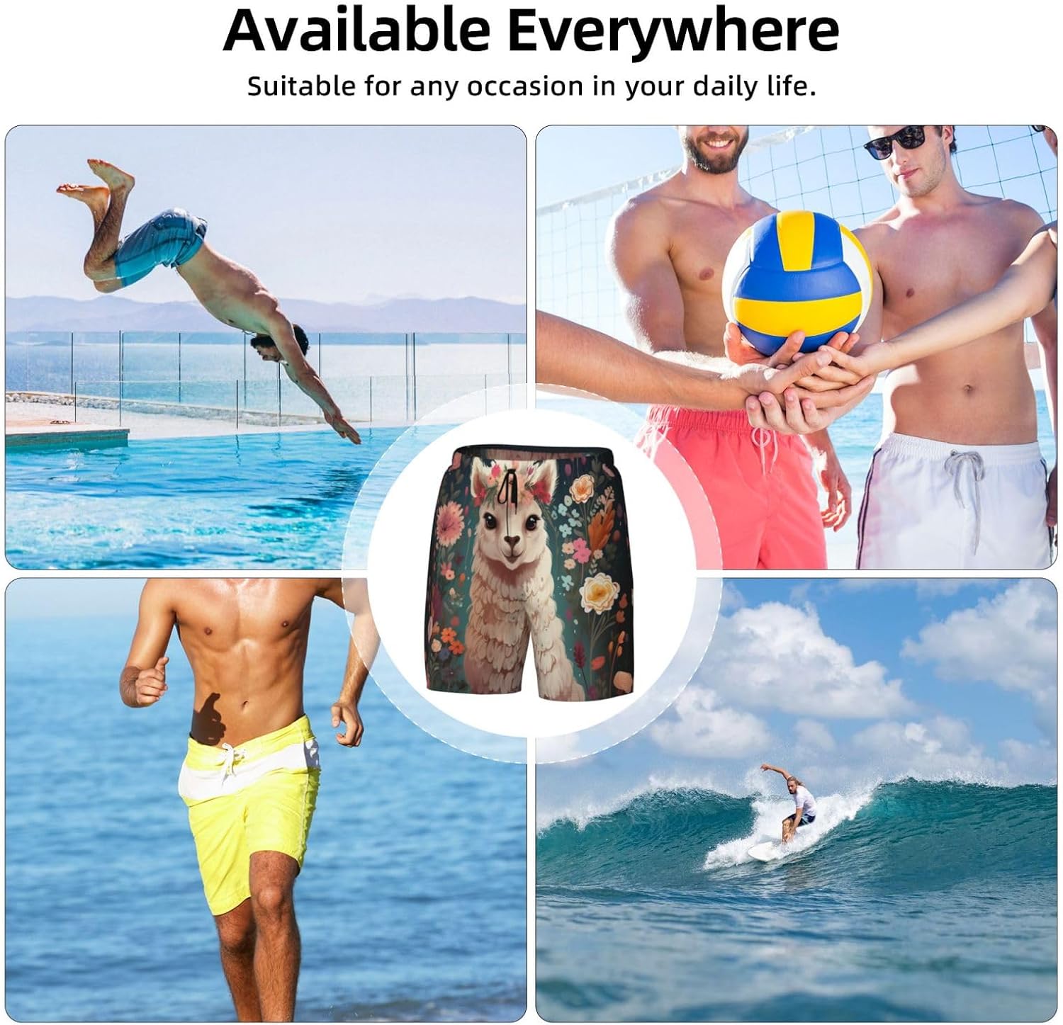 Men's Swim Trunks Quick Dry Board Shorts Mens Bathing Suit Swimsuits Flower Alpaca Beach Shorts with Pockets
