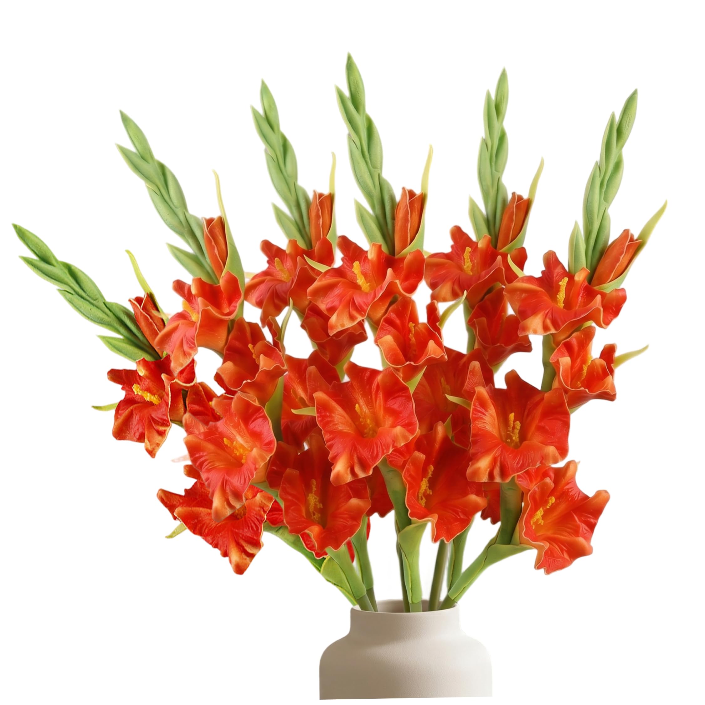 6 Stück Gladiolen, künstliche Blumen, 55, 9 cm, realistische Kunstblumen für Vasen, Blumenstiele für Heimdekoration, Orange
