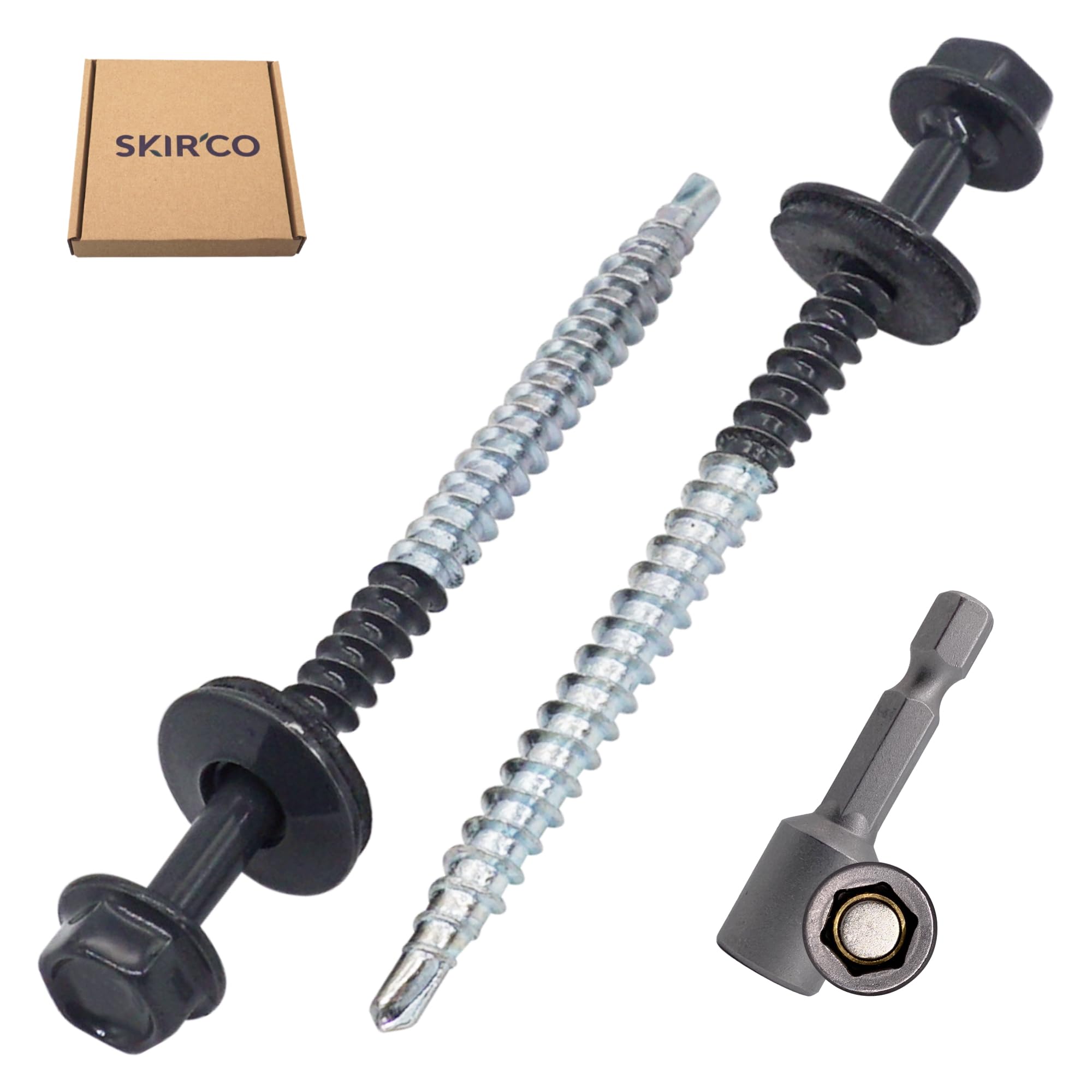SKIR'CO (10 pcs) Painted Roofing Screws 4.8 x 70 mm, Hex Head, Self-Drilling Screws With EPDM Washers (Anthracite Grey, RAL 7016) - Image 2