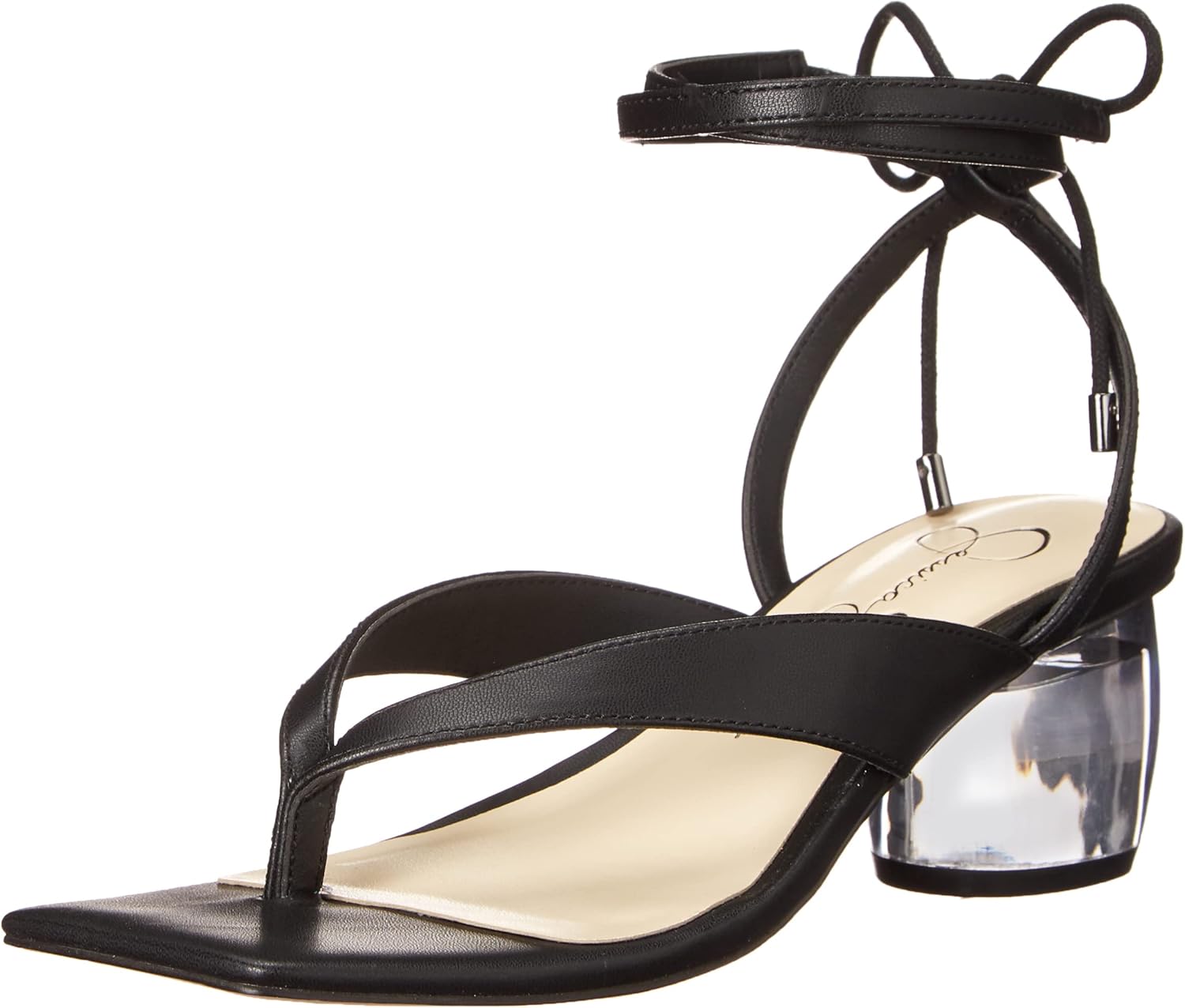 Jessica Simpson Sitelli Women's Faux Leather Ankle Wrap Heeled Sandal Black 7.5