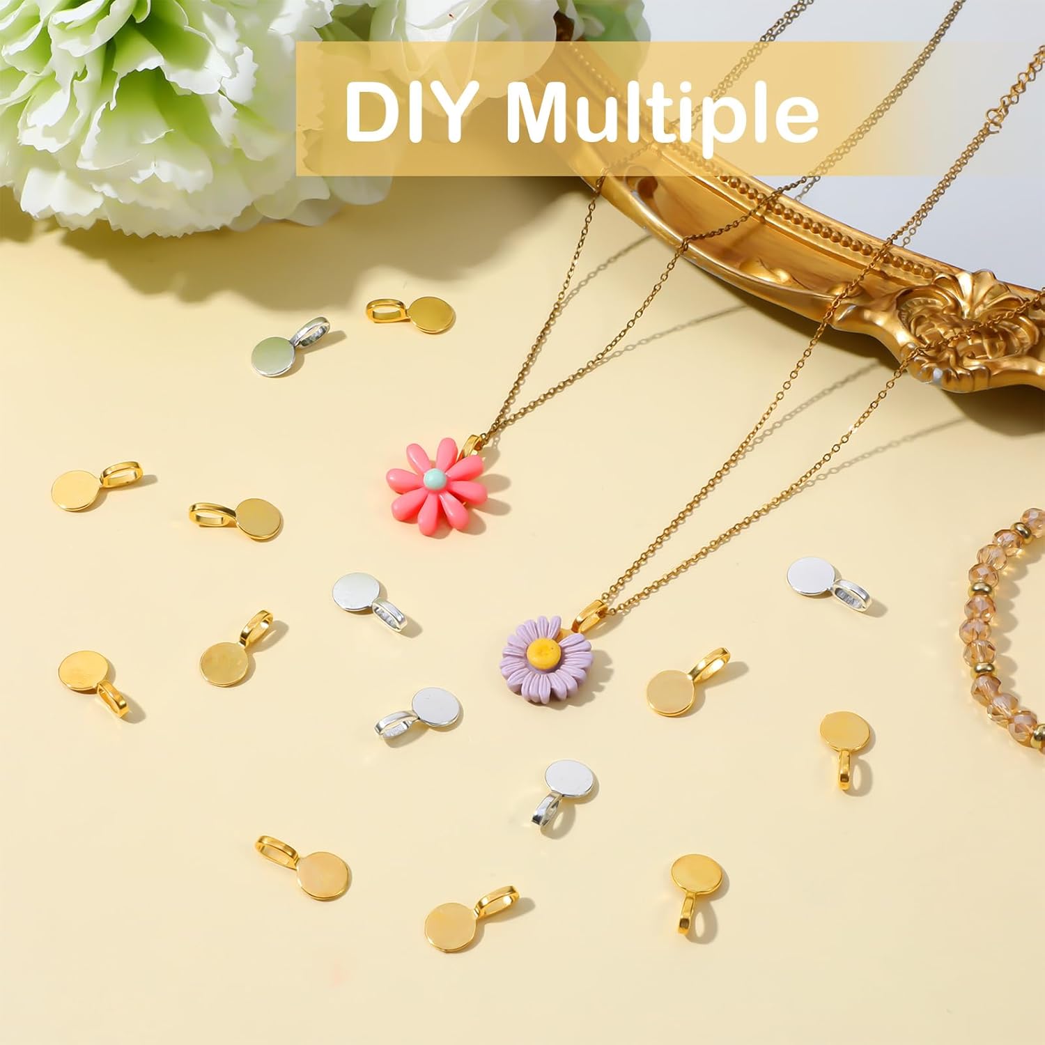 100 PCS Bails for Jewelry Making Jewelry Bails for Pendants Glue on Bail Pendants Flat Pad Bail for Necklace Bracelet Making Golden Silver - Image 3