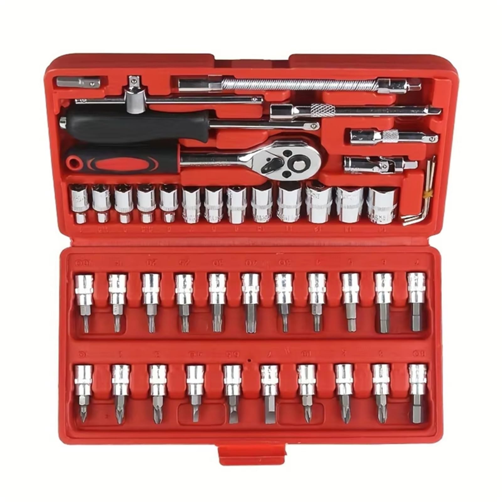 Kit d'outillage mécanique Kit D'outils De Réparation Automobile Clé Dynamométrique À Cliquet Jeu De Douilles De Pour Les Amateurs De Mécanique Automobile 46 Pièces