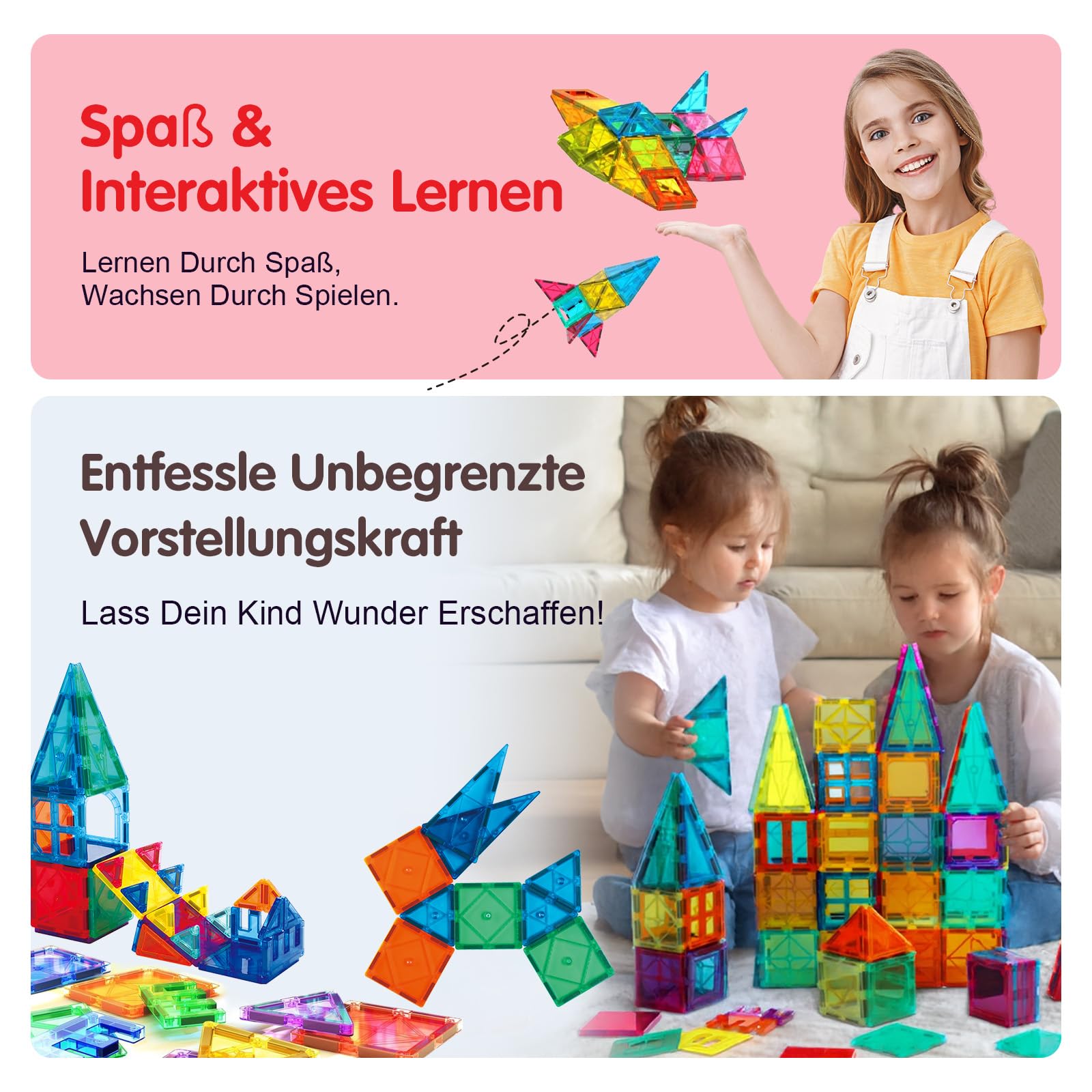 SURFOU Costruzioni Magnetiche 58 Pezzi, Blocchi da Costruzione Giocattoli Educativi STEM Montessori per Bambini 3-7 Anni, Giochi Educativi Creativi, Regalo Perfetto Ragazzi e Ragazze