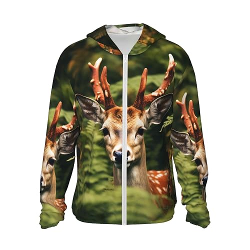 Upf 50+ Full Zip Deer Among Thick Leaves Sun Protection