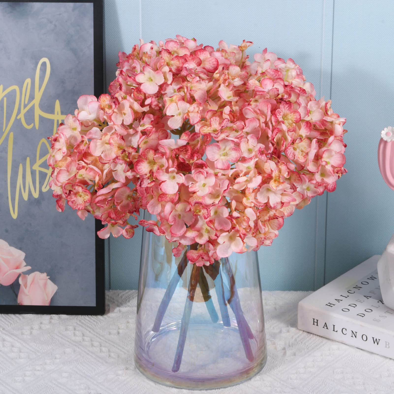 CattleyaHQ - 4 ortensie artificiali, elegante bouquet di ortensie, piante finte decorative per feste, matrimoni, casa, cucina (bianco