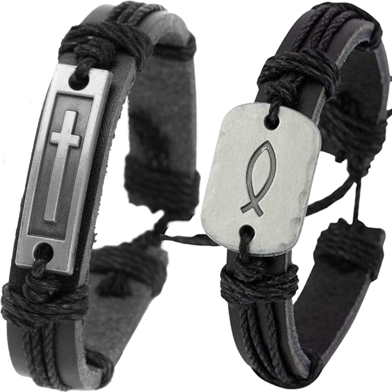 Leather Christian Bracelets for Men and Teenagers, Confirmation Gifts with a Cross and Sign Of The Fish