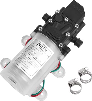 12V Diaphragm Water Pump with Pressure Switch 1.2 GPM 80 PSI Self-Priming Sprayer with Hose Clamps for RV, Camper, Marine, Boat Transparent 1 Pack