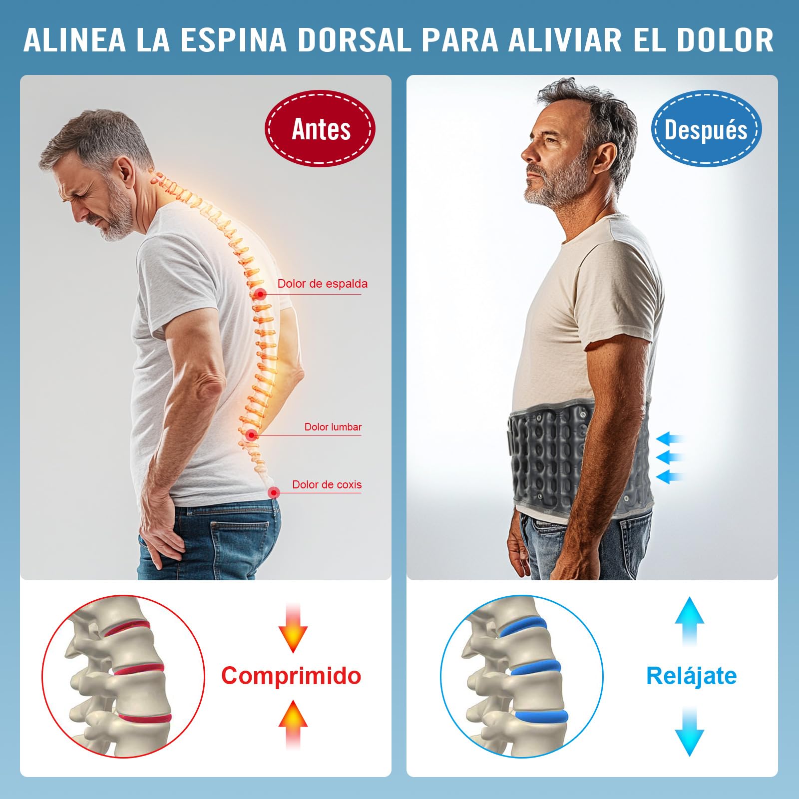 HONGJING Cinturón de Descompresión con Bomba Eléctrica para el Alivio del Dolor de Espalda - Soporte Lumbar Inflable para Hombres y Mujeres, Talla Única para Cintura 29-49