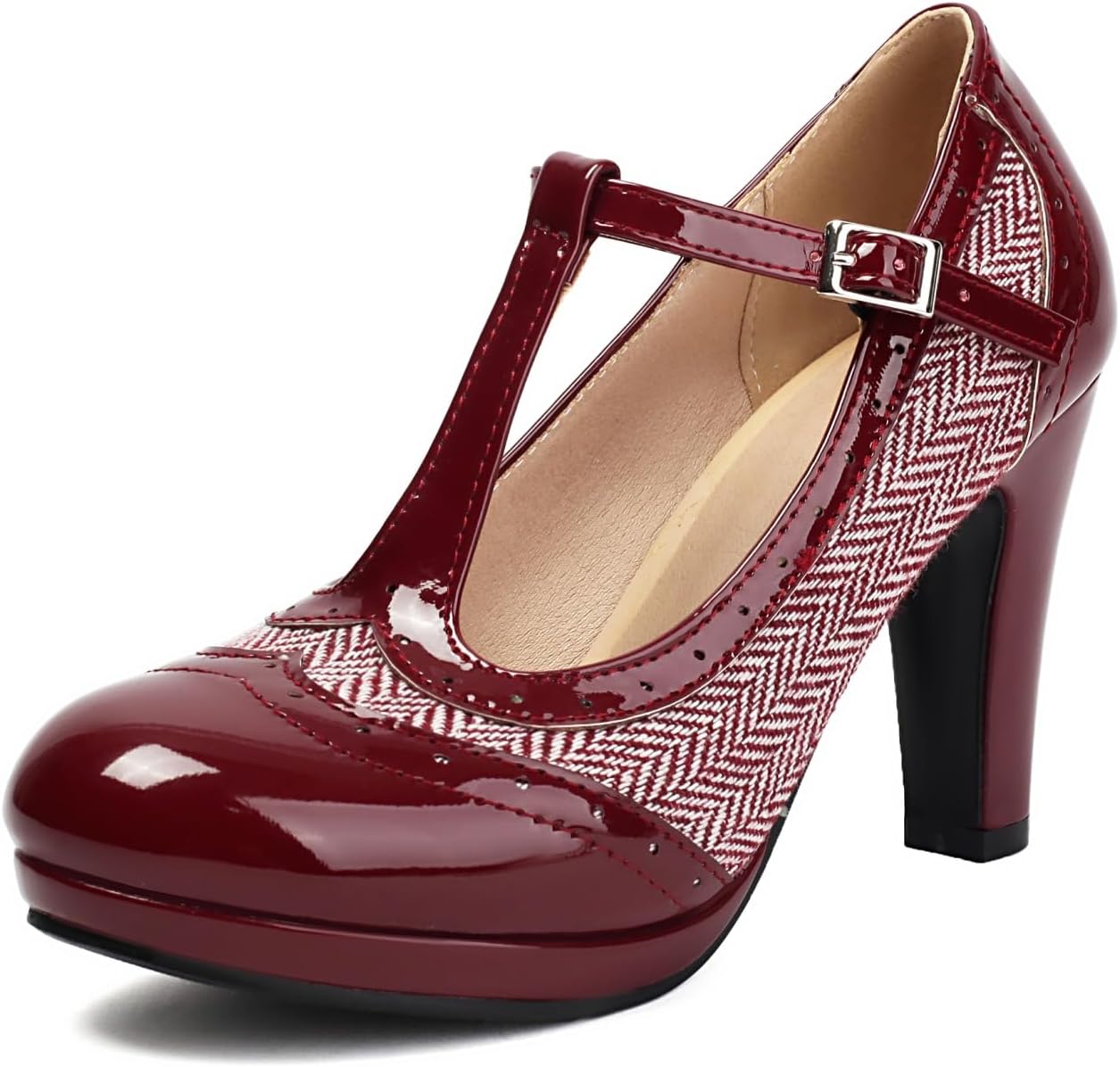 Women's Mary Jane Two Tones 1920s Pump HeelsWingtip Classic and Retro Oxford Pattern Vintage Round Closed Toe 1950s Ankle Strap Dress Shoes