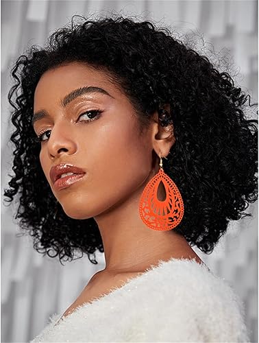 Miniatura 3 de MALOYANVE Aretes de madera bohemios para mujer, hechos a mano, naturales, retro, ligeros, con forma de lágrima, geométricos, huecos, de madera