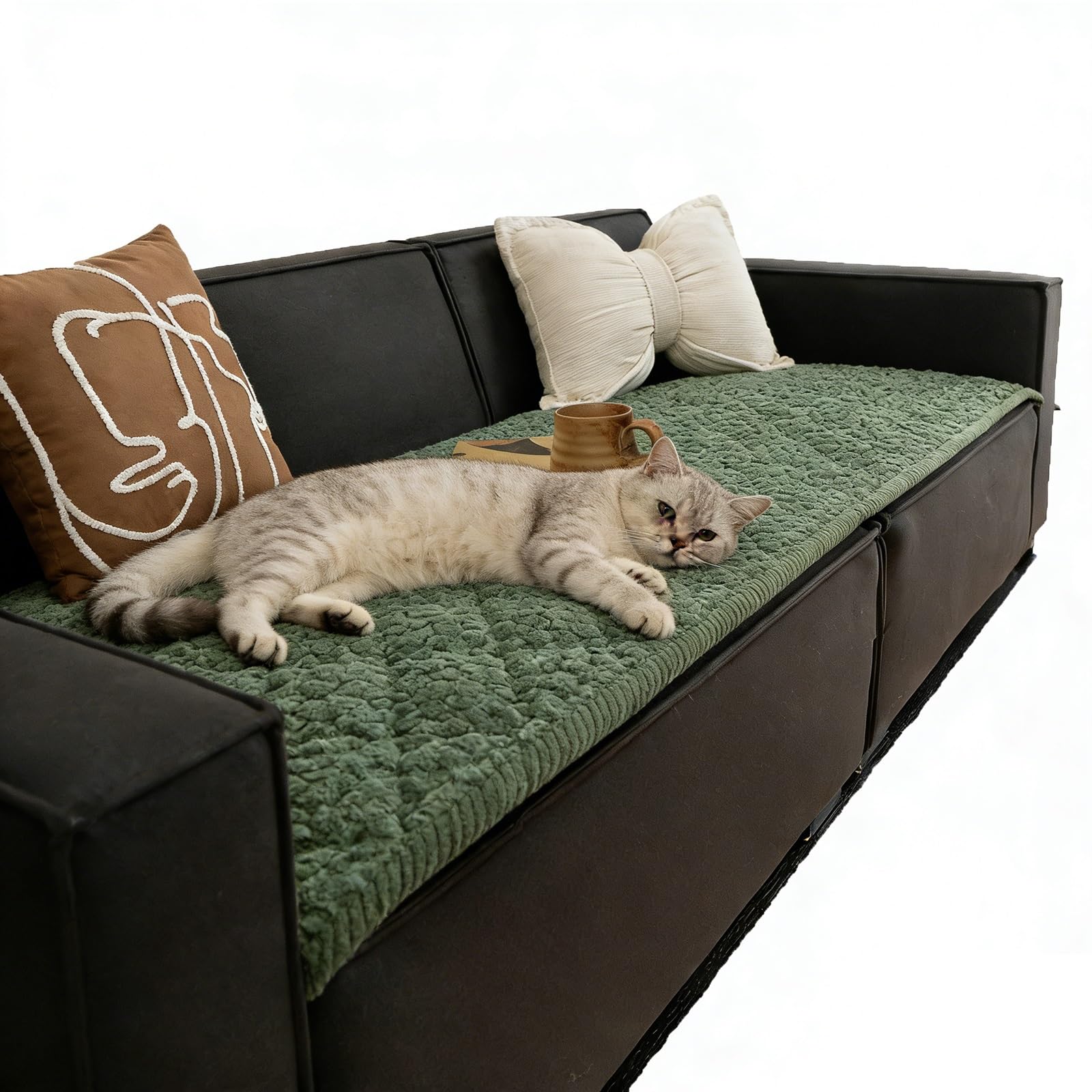 Washable Non-Slip Dog Couch Cover, Thick Soft Pet Sofa Protector, Pet-Friendly Sofa Slipcover for Living Room(Green,27.5 * 27.5inch)