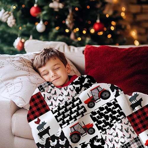 Miniatura 7 de BUYYET Tractor Farm - Manta de franela de forro polar para niños y niñas, regalos divertidos de animales, tractores, manta de granja para niños,