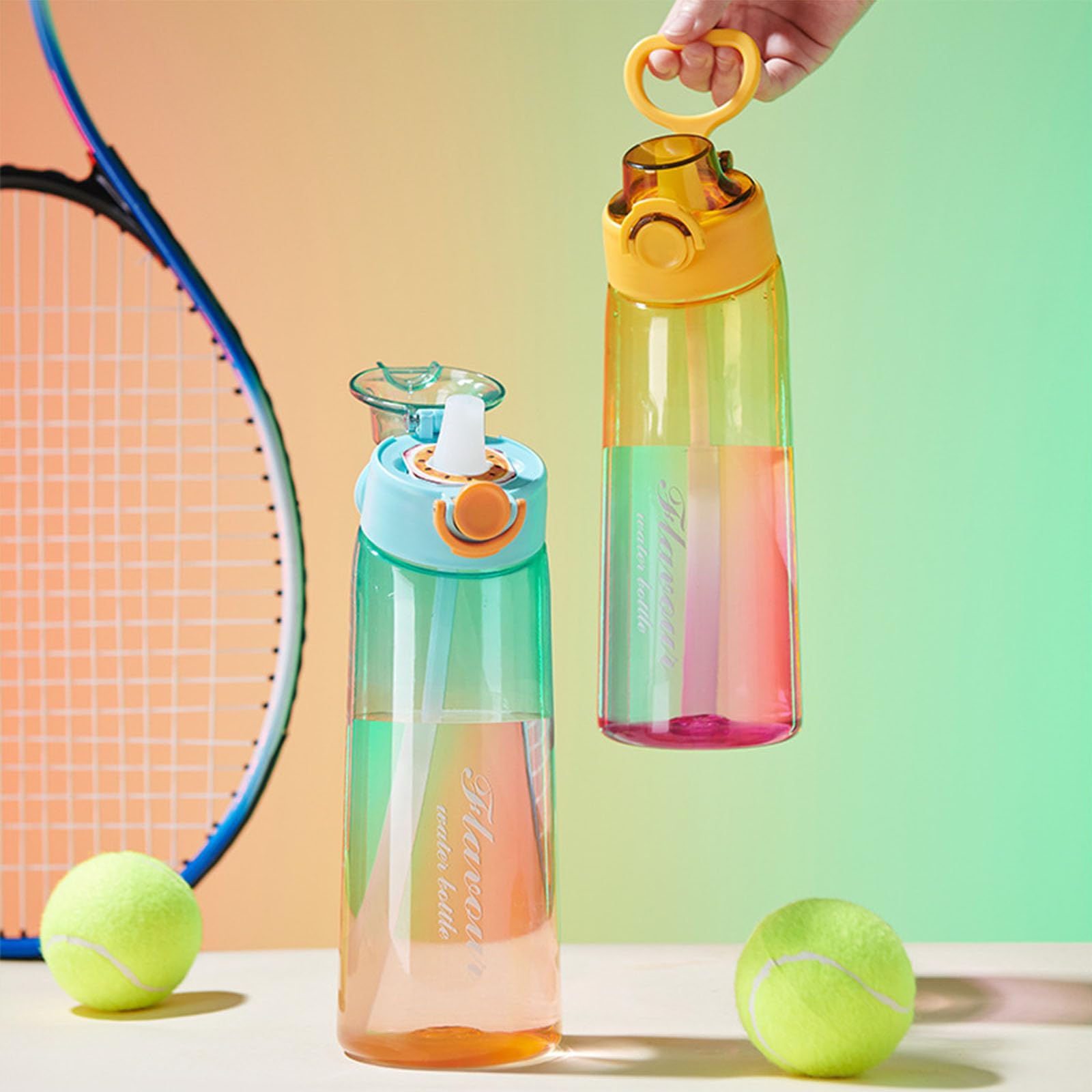 Botella con sabor, botella de agua de 900 ml, sin BPA, Tritán, botella con 7 cápsulas de sabor, ideal para correr y gimnasio al aire libre (azul, con 7 cápsulas)