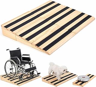 2" 3" 5" Rise Wooden Threshold Ramp for Home Steps, 35.4" x 27.9" Front Door Entry Ramp with Non-Slip Stripes Six-Section Splicing Adjustable Size for Wheelchair Doorways Cart Scooter, 800lbs