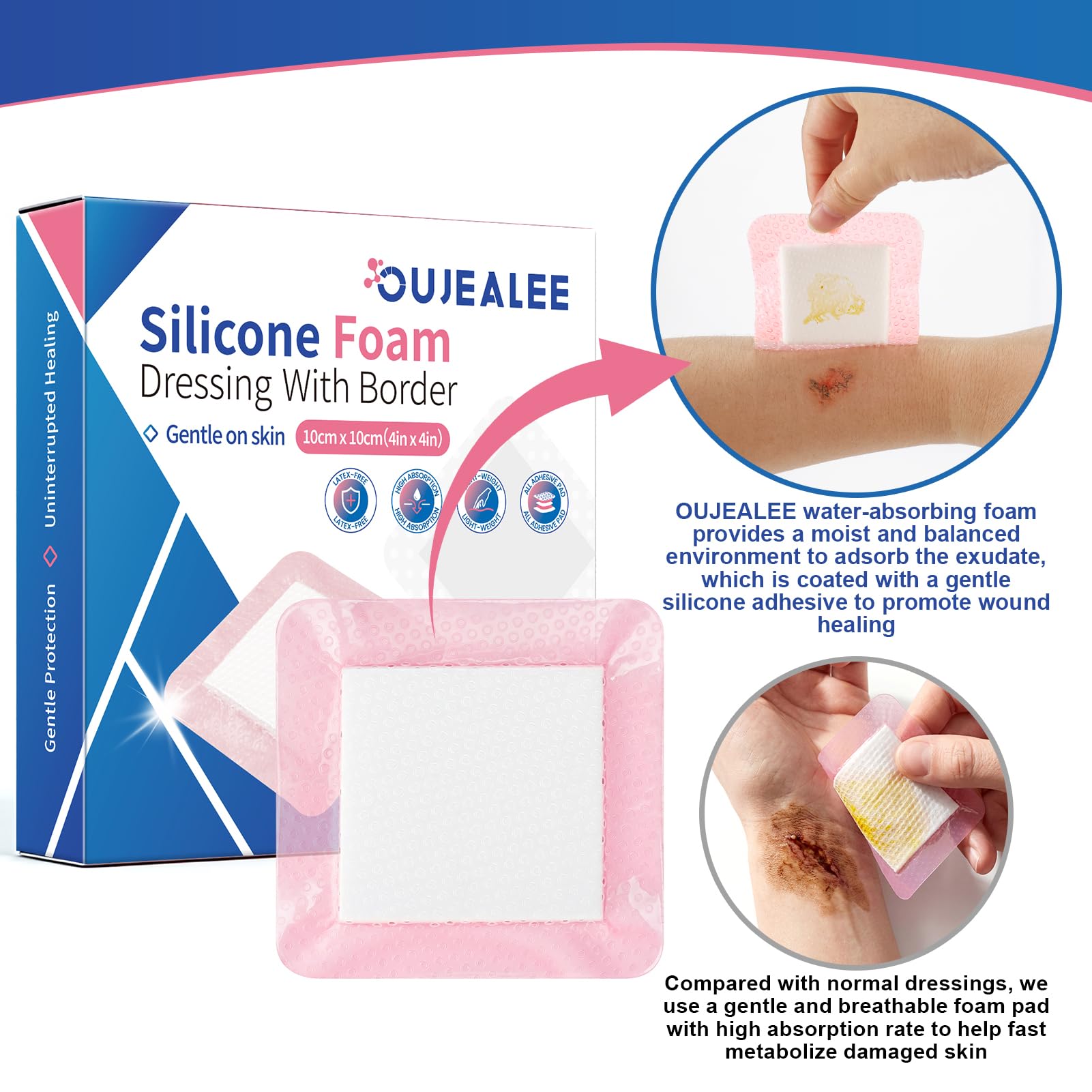 Silicone Foam Dressing with Border, FSA or HSA-Soft Pink Color(3"×3") — Amazon image 2